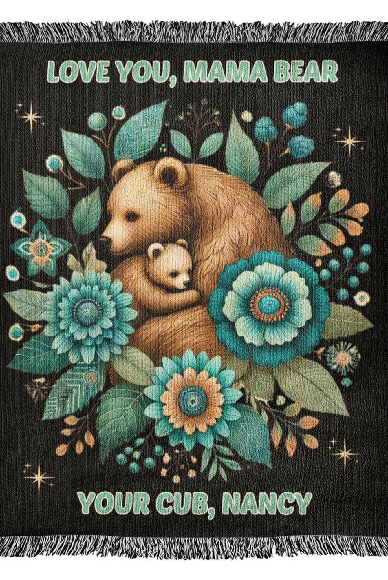 Mama Bear Woven Boho Blanket Gift for Mom Birthday