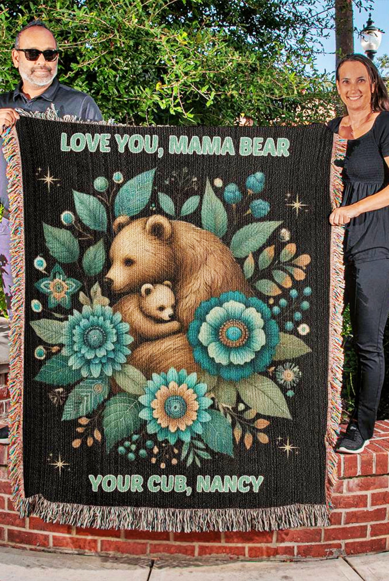 Mama Bear Boho Blanket Gift for Mom Birthday