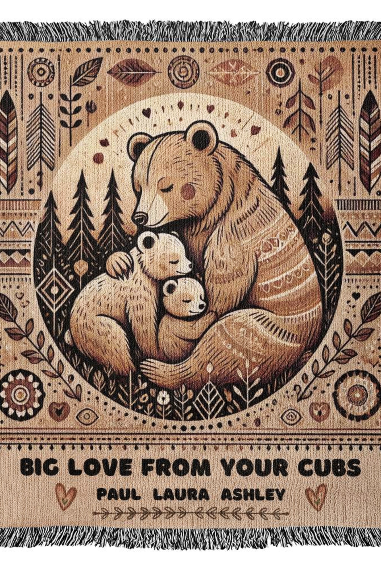 Personalized gift for mom Mama Bear cotton wooven blanket