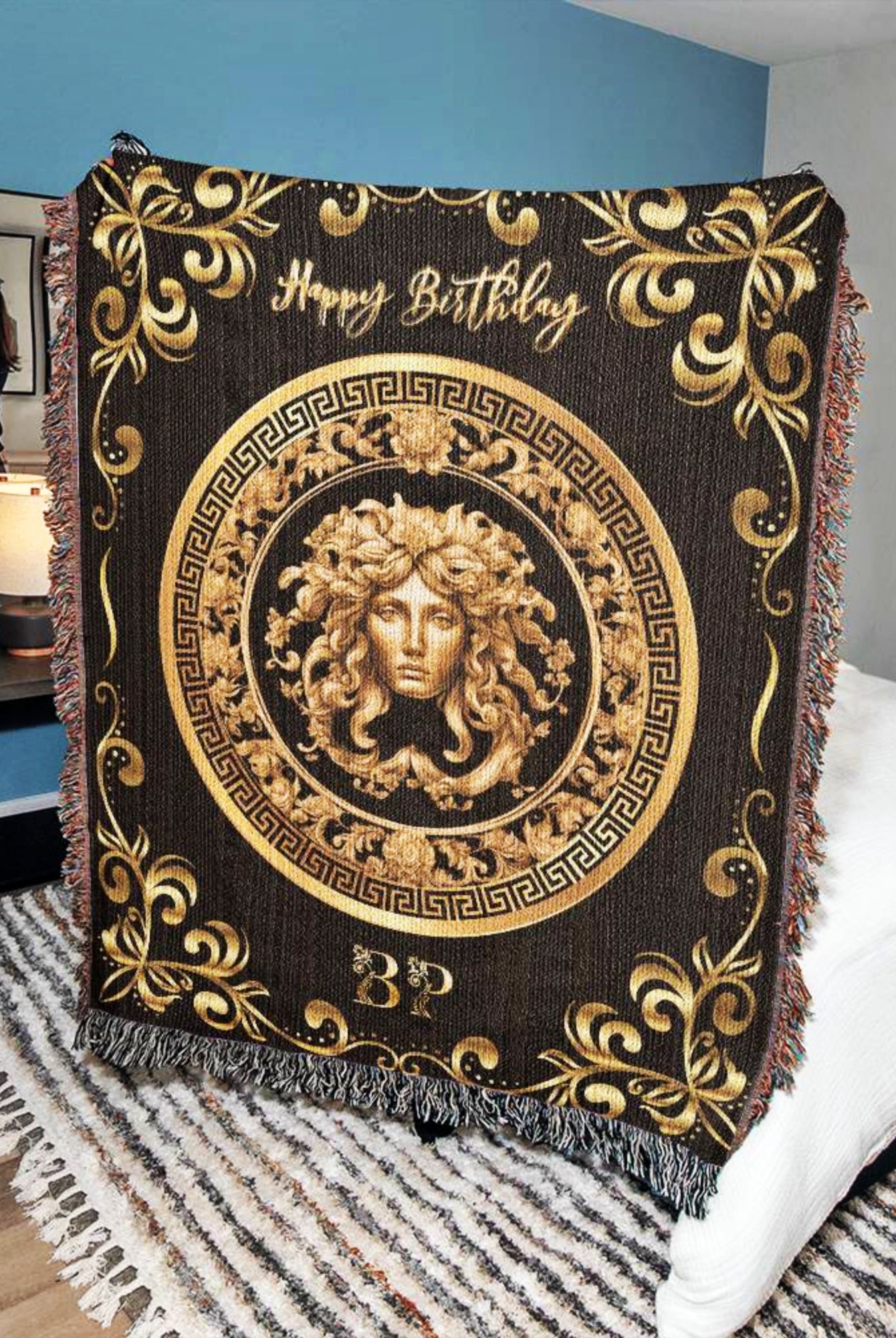 Medusa Happy Birthday Custom Woven Blanket