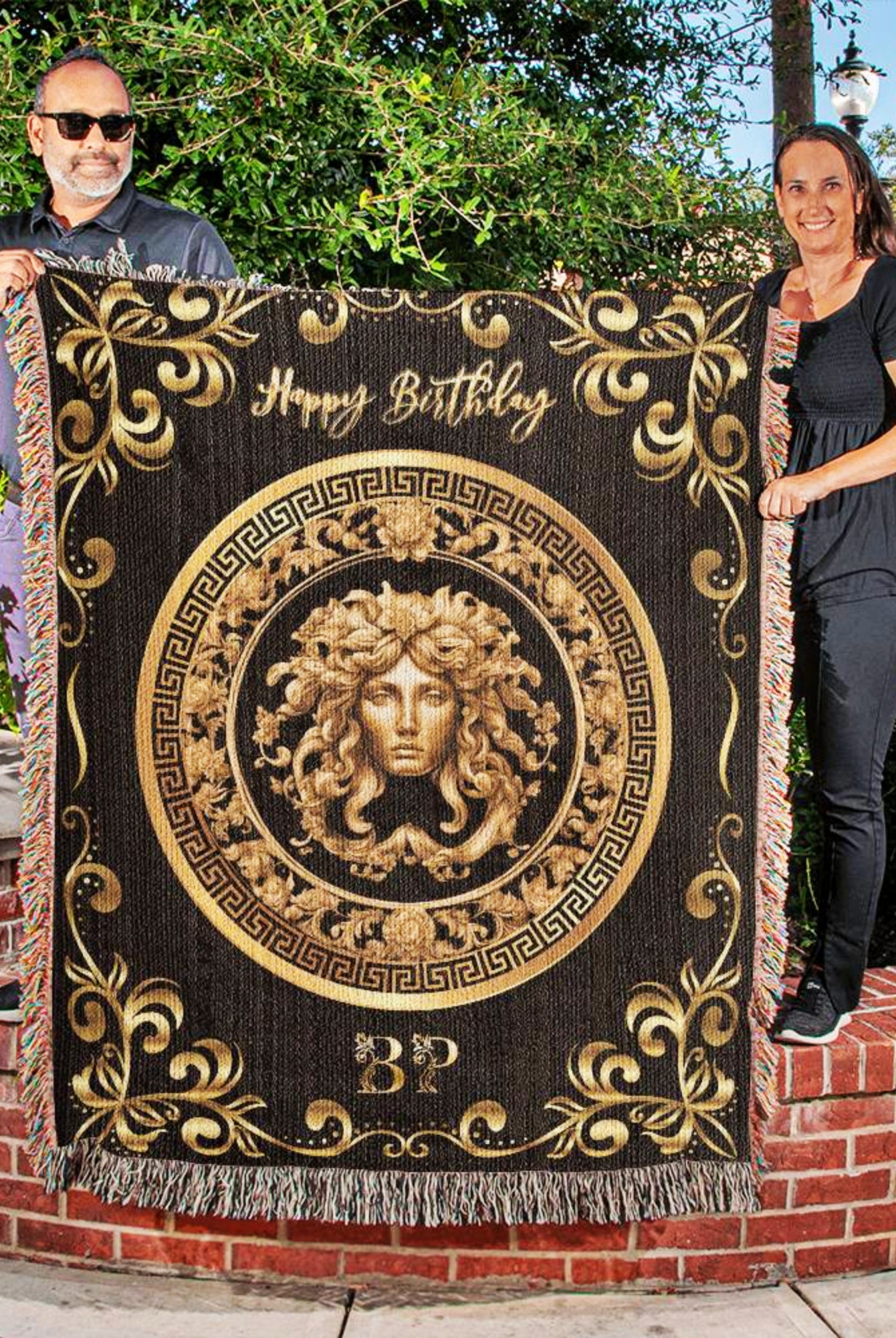 Medusa Happy Birthday Custom Luxury Woven Blanket