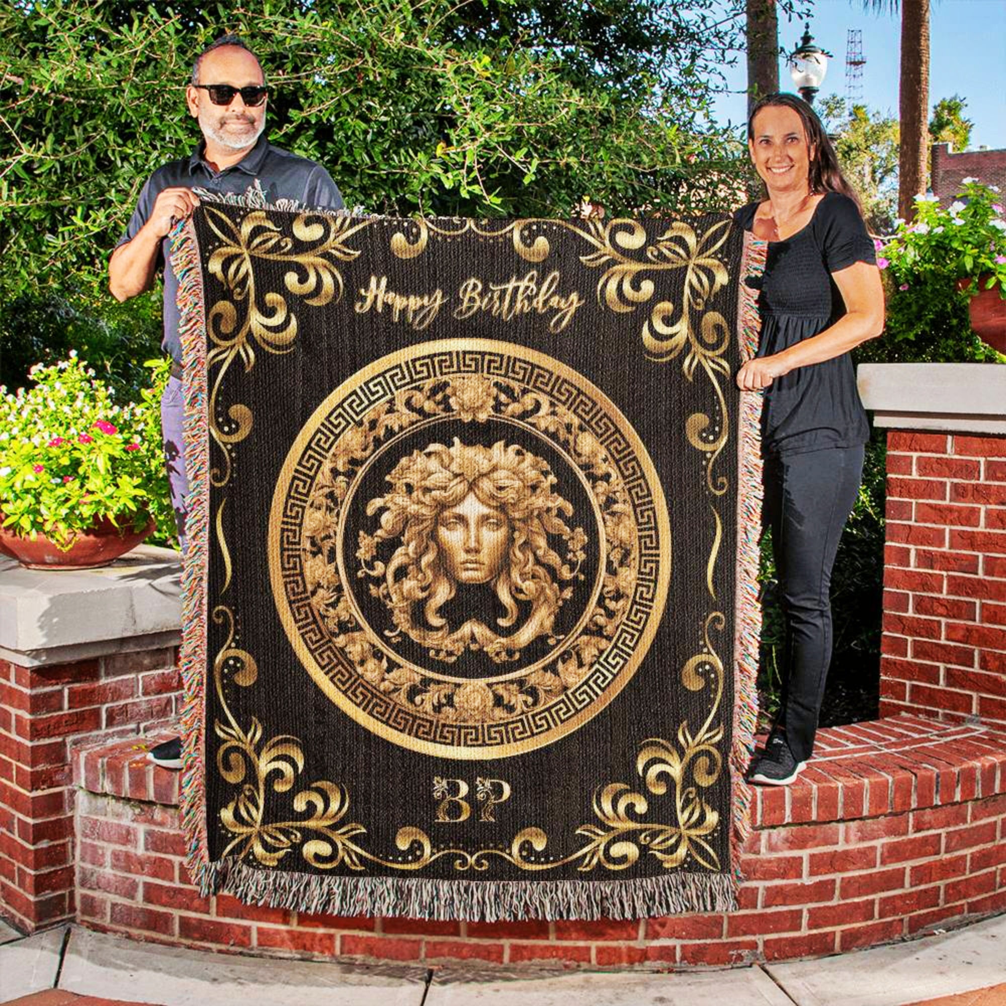 Medusa Happy Birthday Custom Luxury Woven Blanket