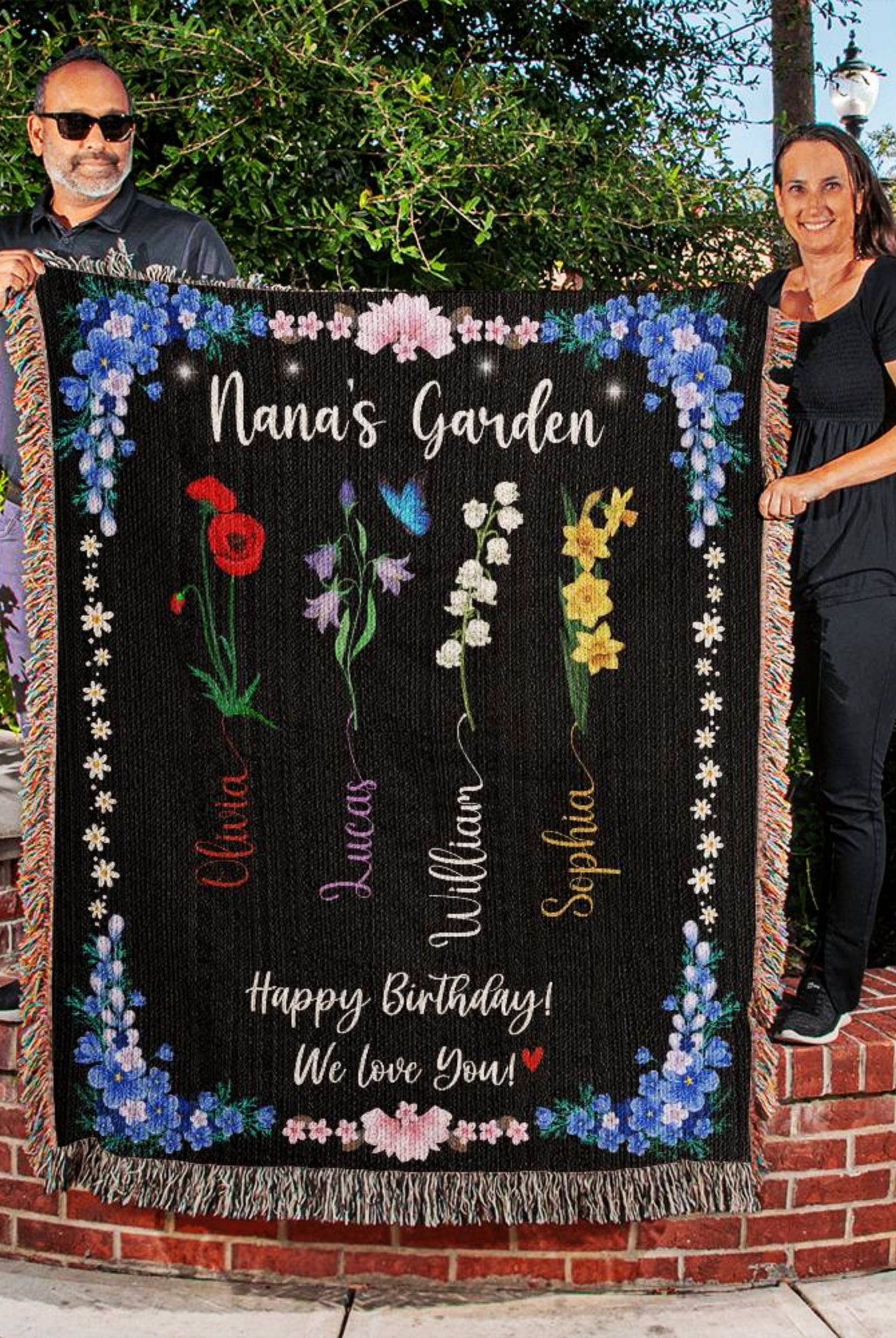 Nanas Garden Personalized Birthday Gift for Grandma Woven Blanket