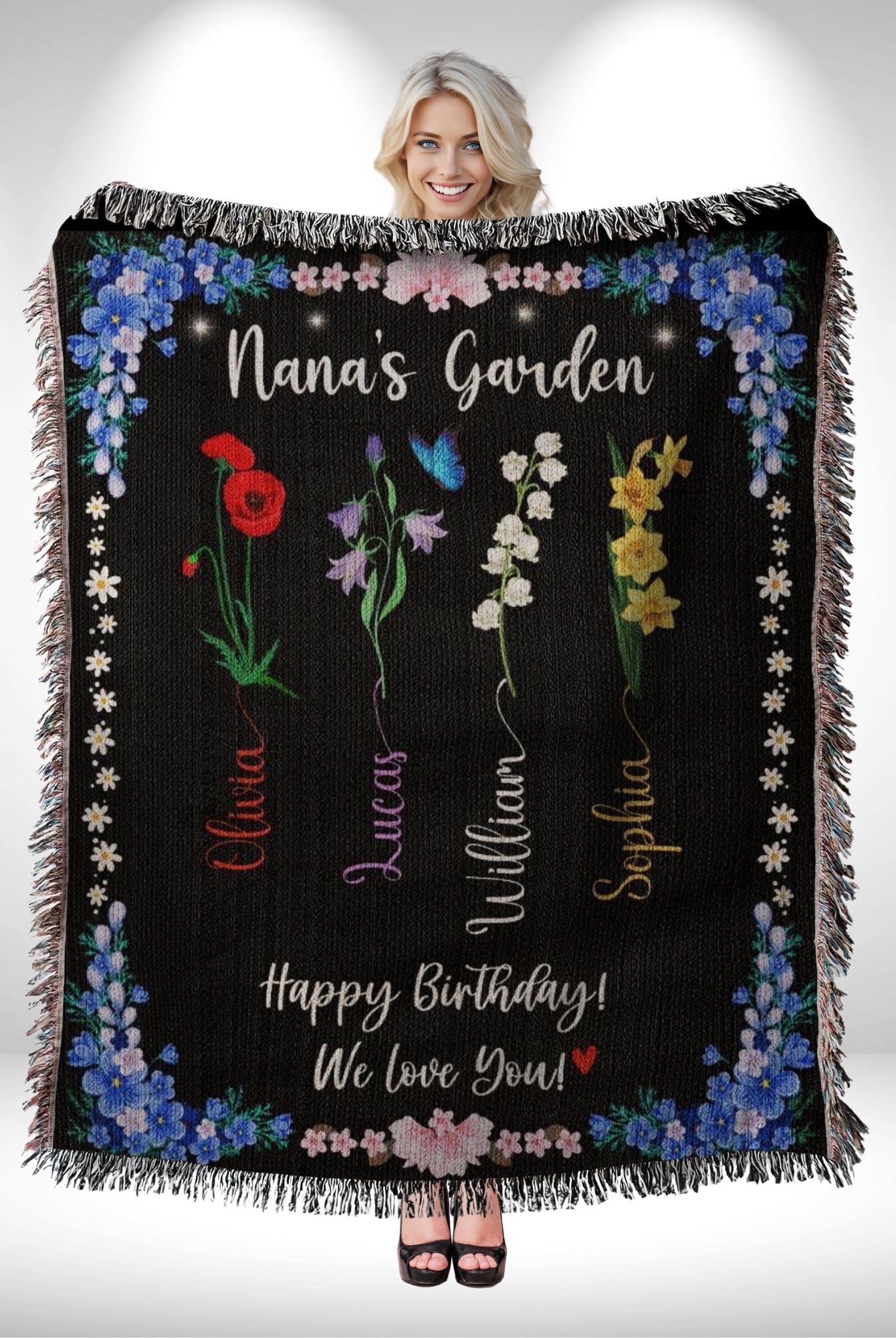 Personalized Birthday Gift for Grandma Woven Blanket