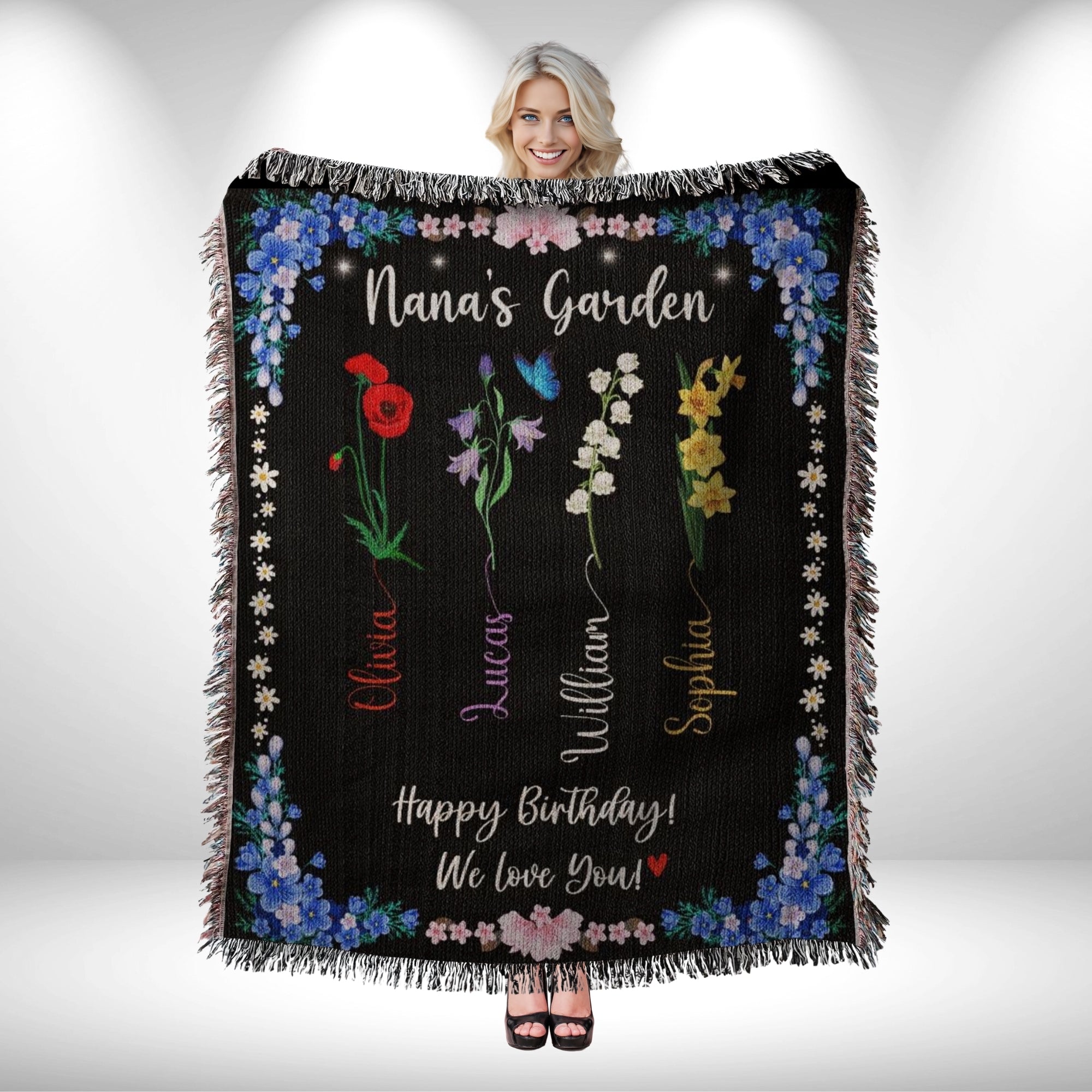 Personalized Birthday Gift for Grandma Woven Blanket