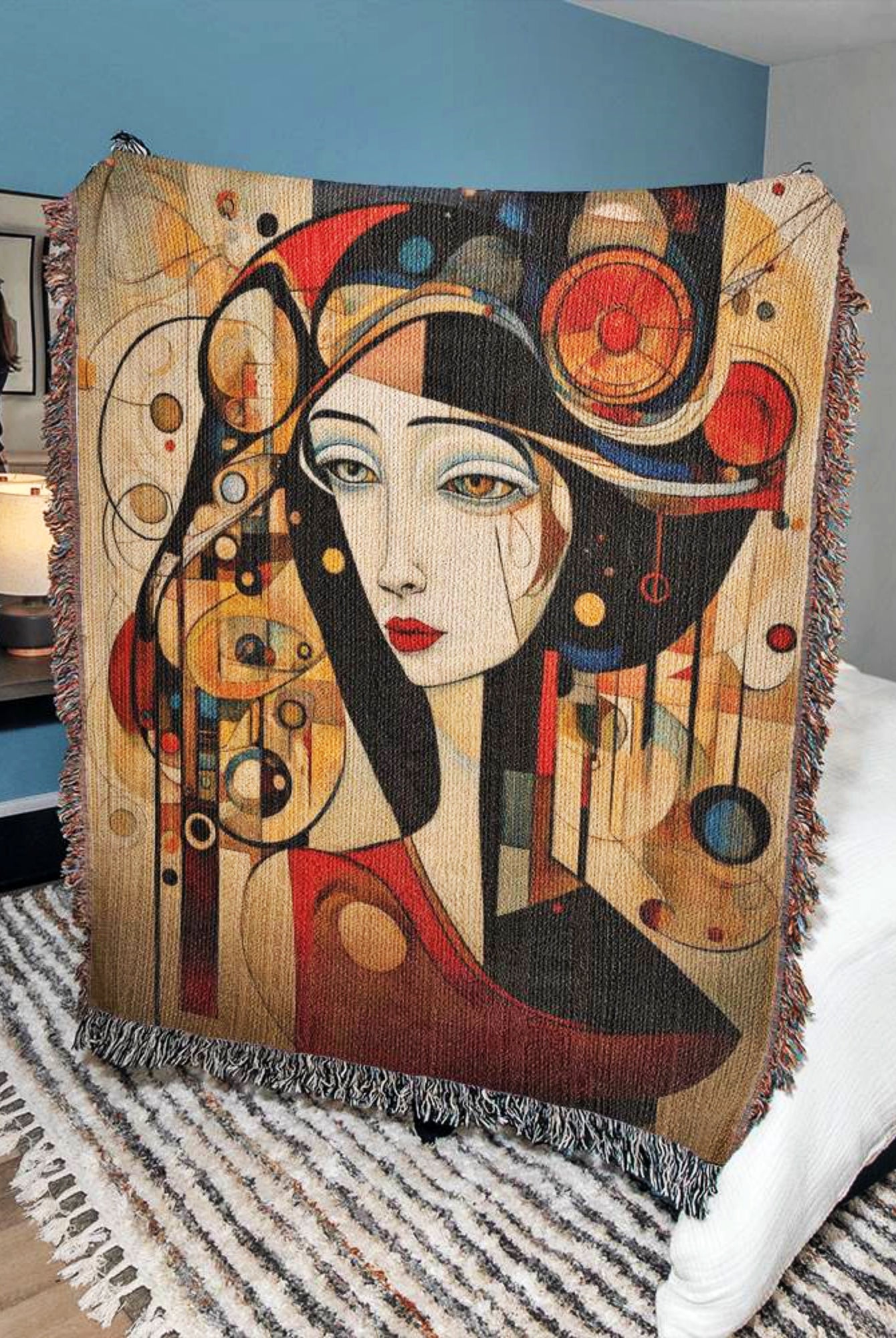 Picasso Style Abstract Woman Woven Blanket Throw