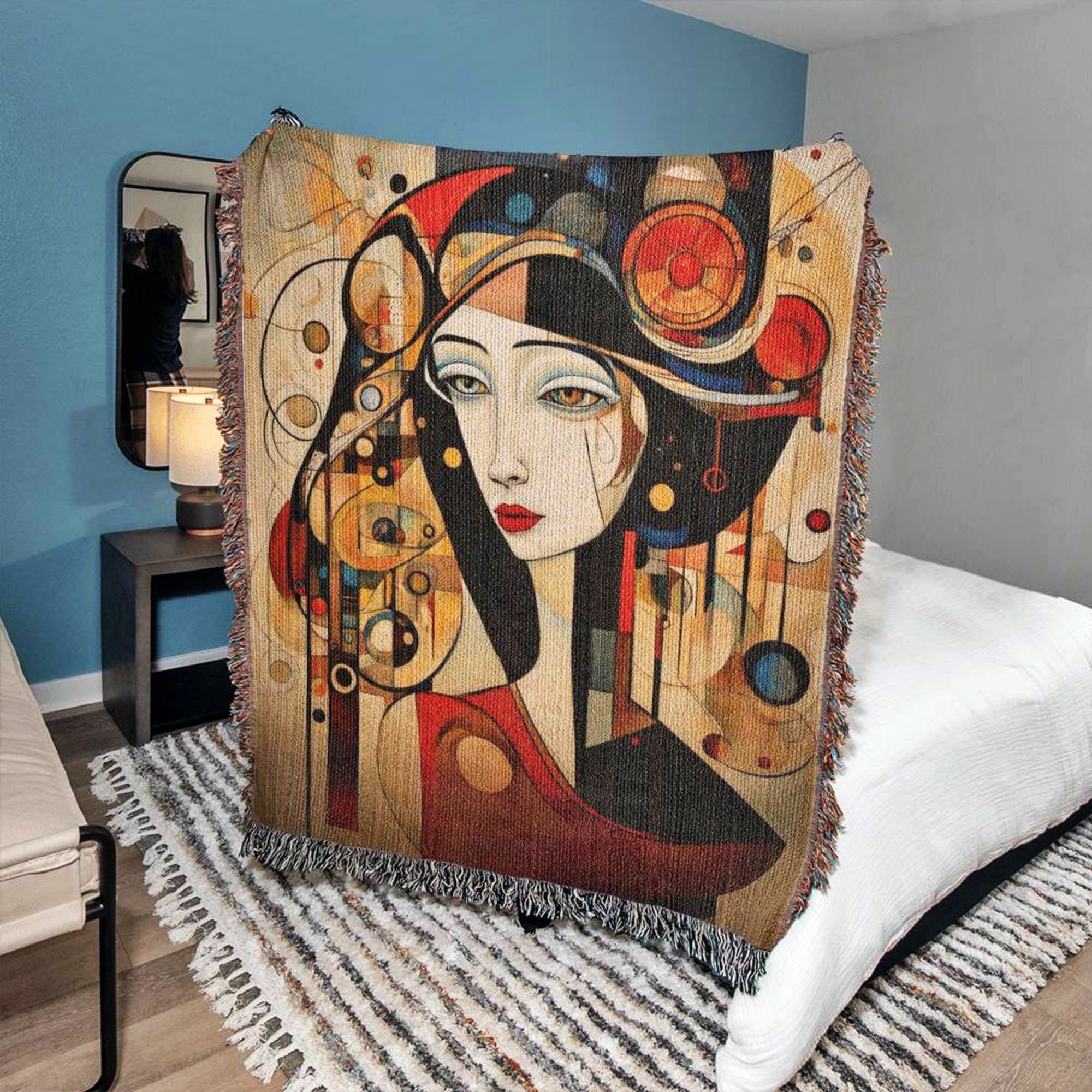 Picasso Style Abstract Woman Woven Blanket Throw