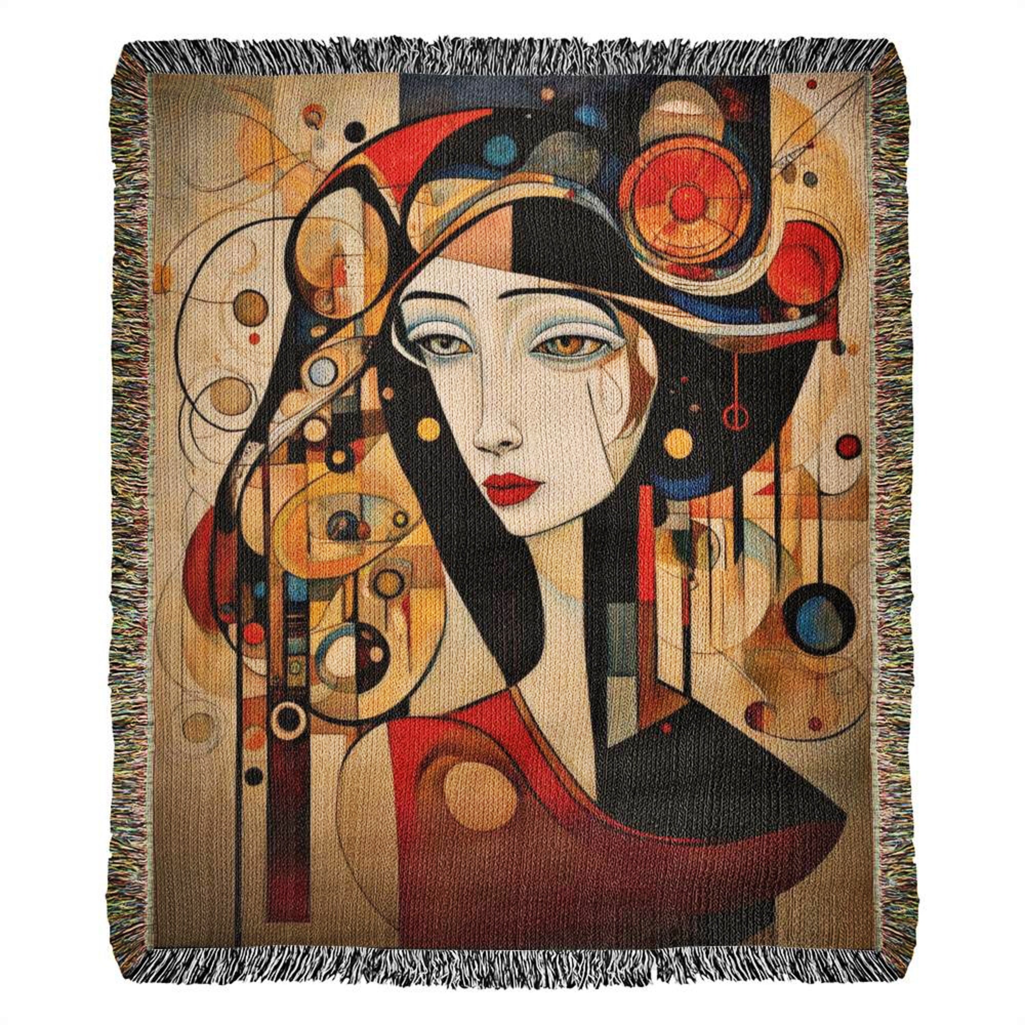 Picasso Style Abstract Woman Woven Tapestry Blanket Throw
