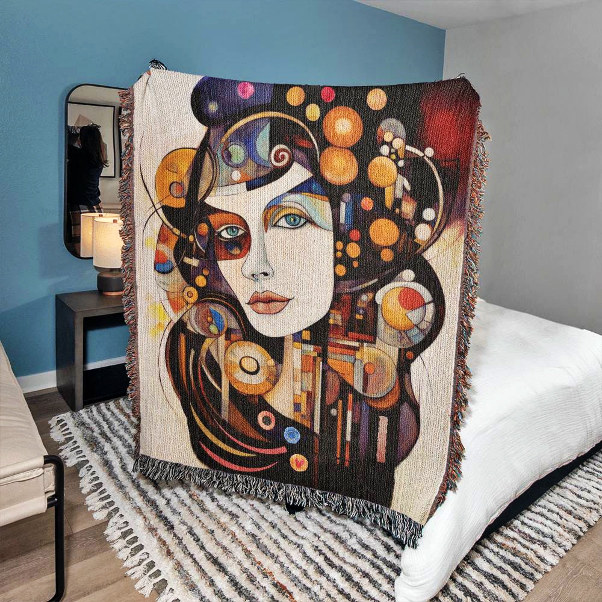 Picasso-Style Abstract Woman Woven Tapestry Blanket