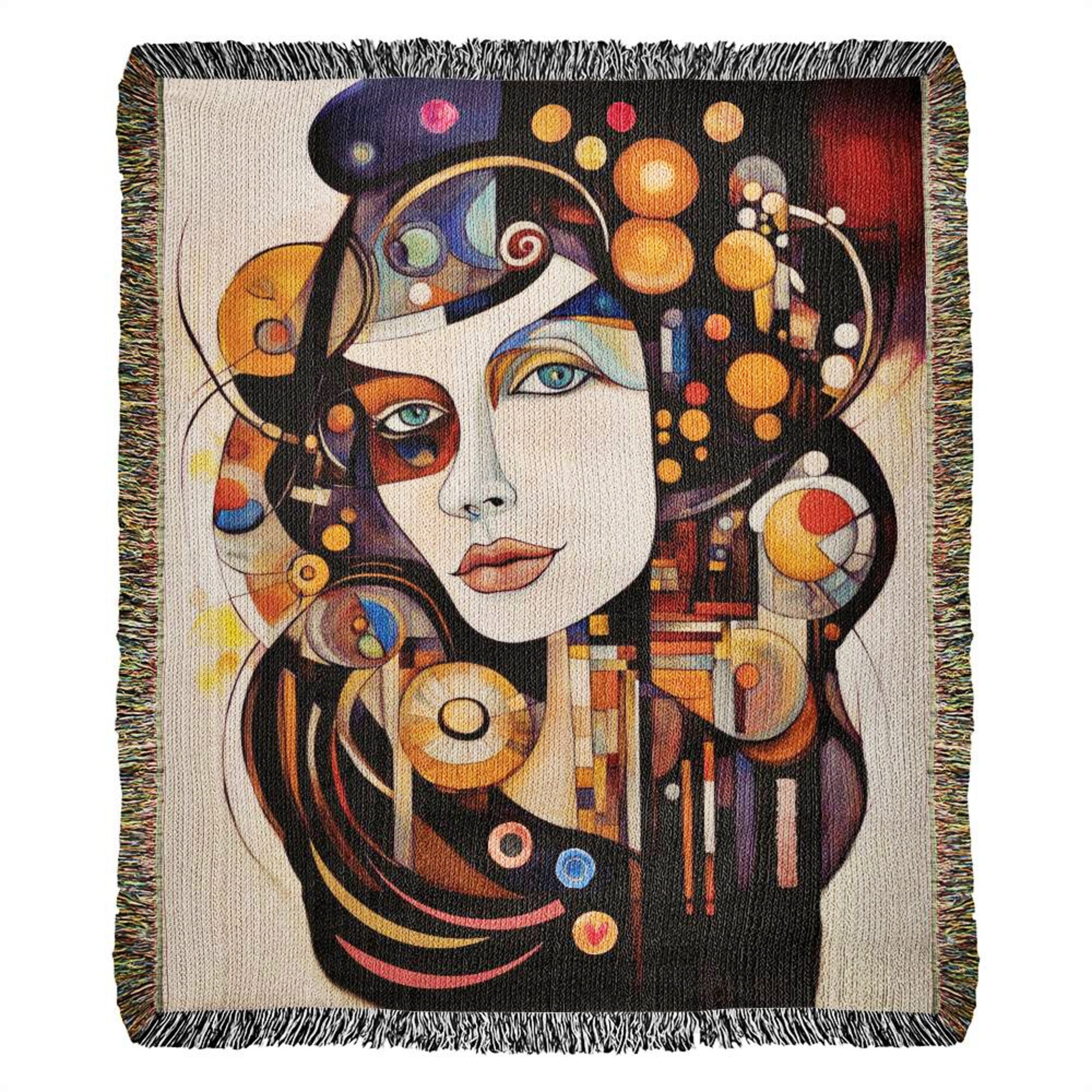 Picasso-Style Abstract Woman Woven Blanket Throw