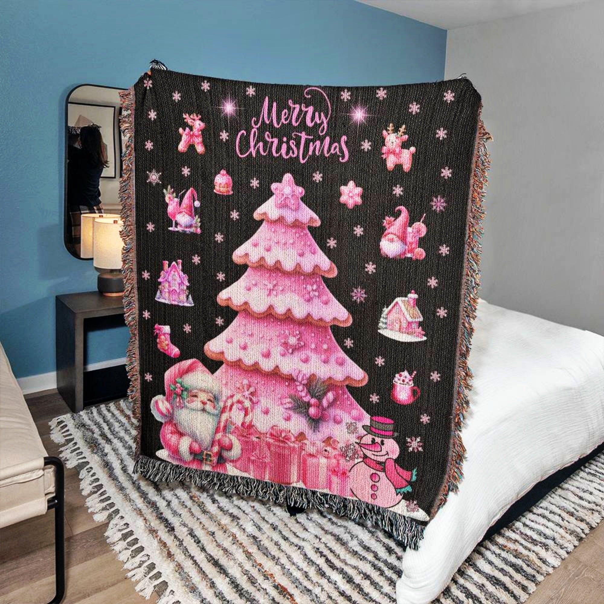 Pink Christmas Woven Throw Blanket
