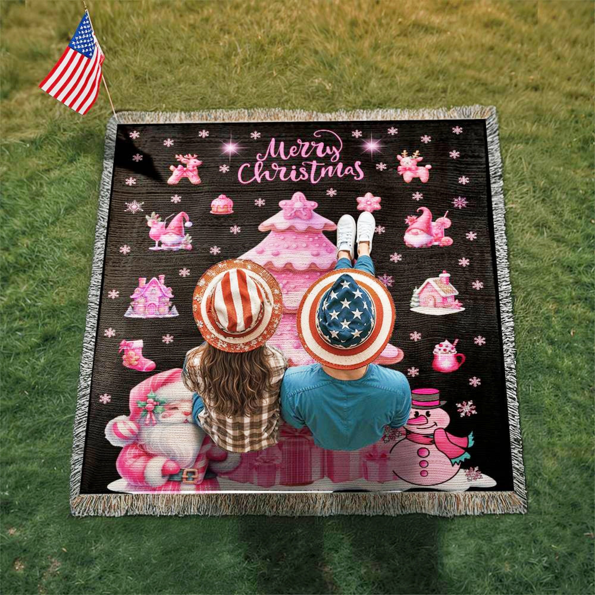 Pink Christmas Picnic Blanket