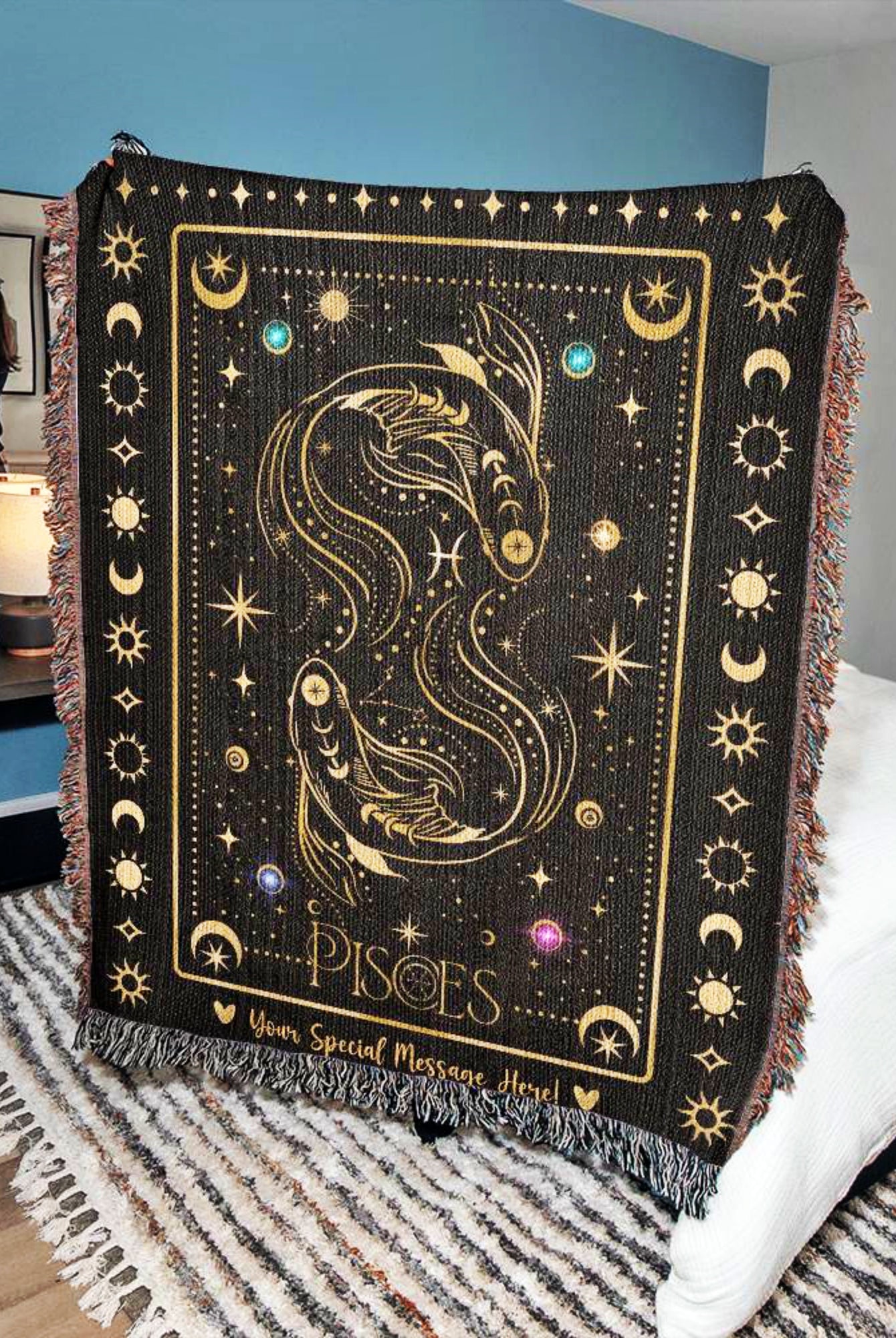 Pisces Zodiac Custom Woven Throw Blanket