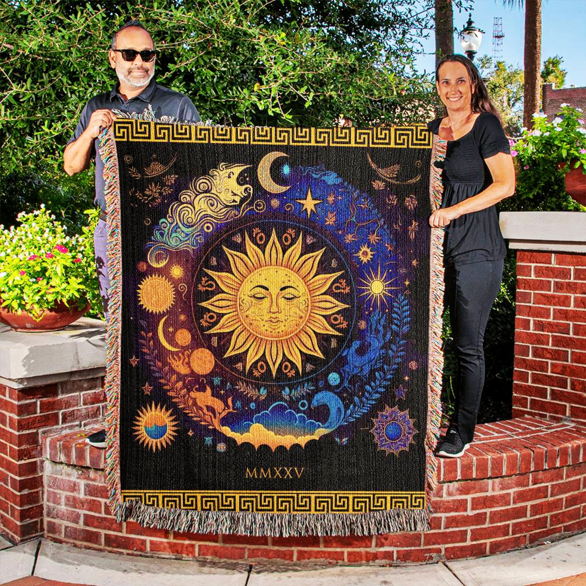 Sun and Moon Celestial Woven Throw Blanket