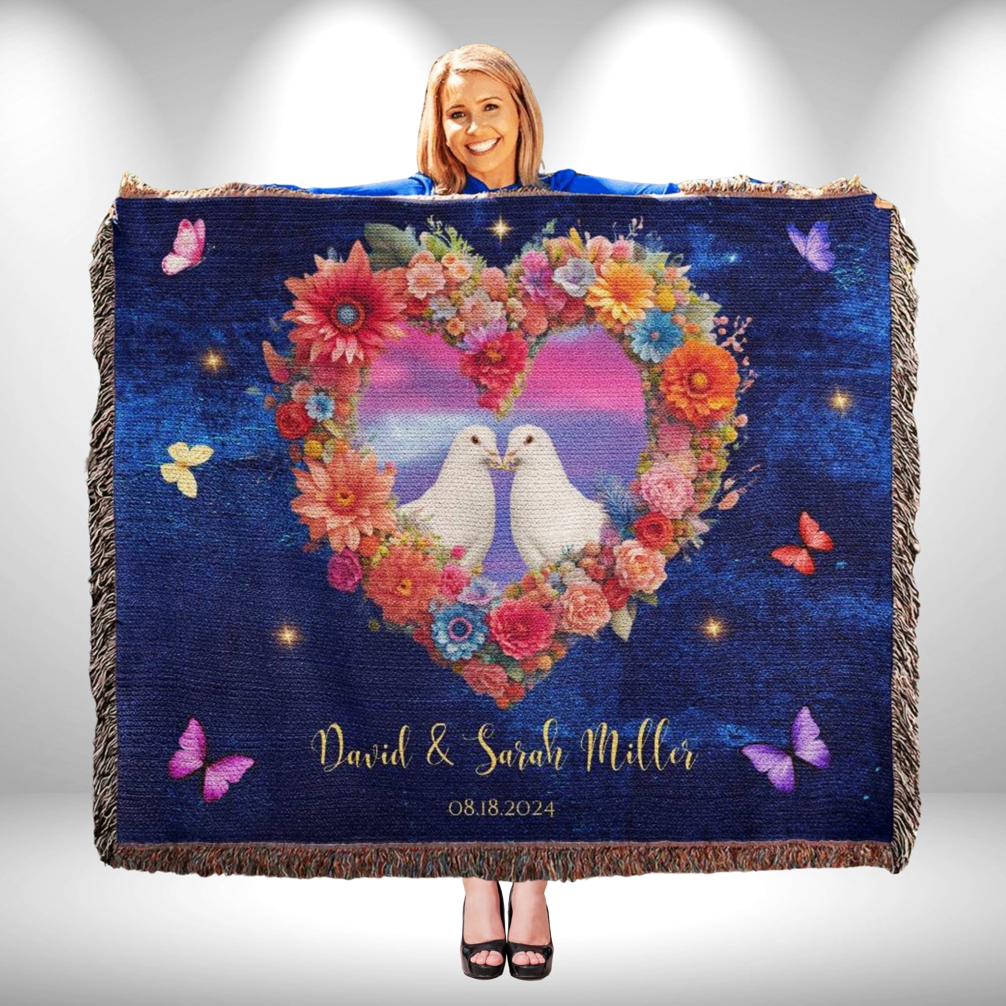 Personalized Wedding Tapestry Woven Blanket Throw