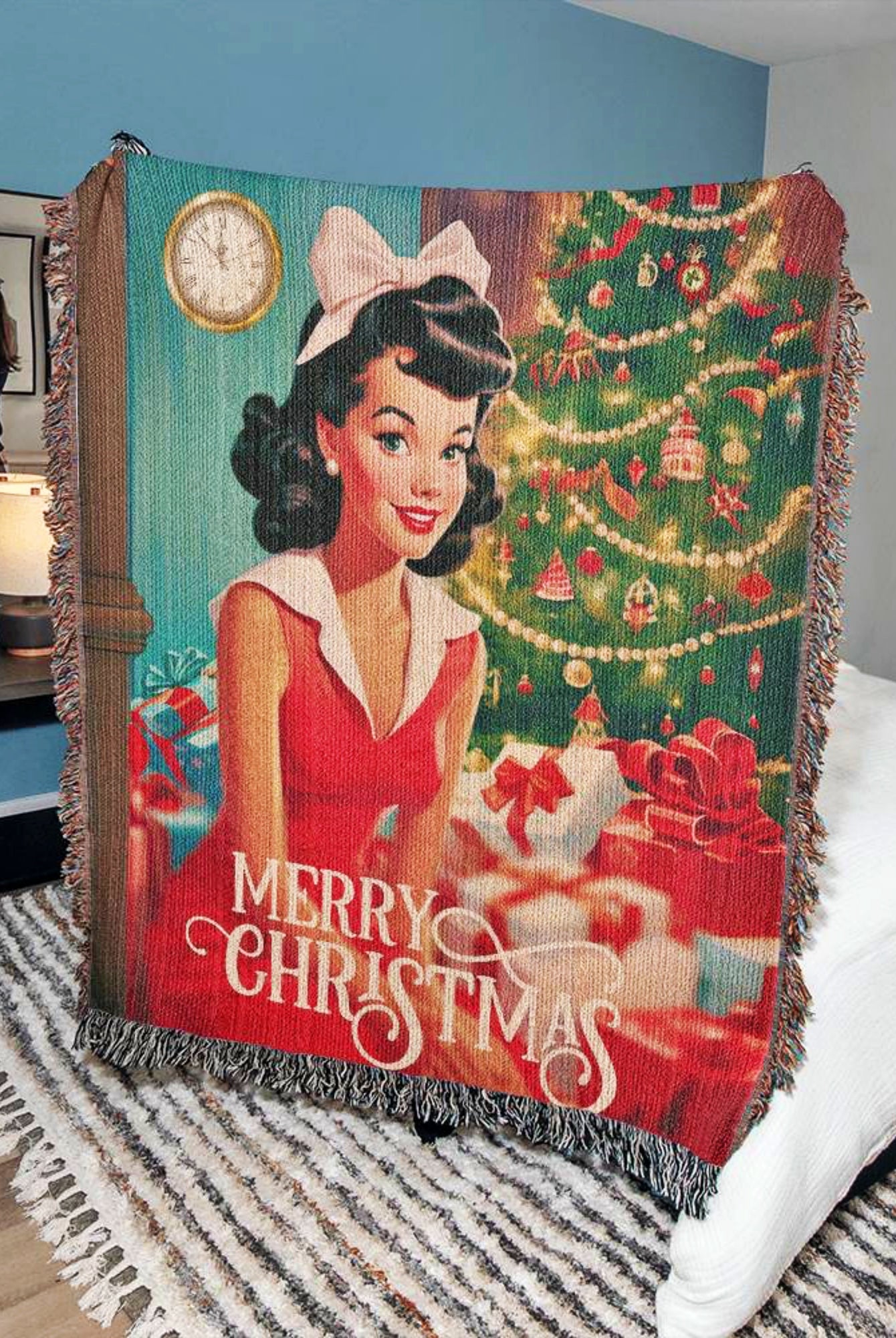 Vintage Christmas Woven Throw Blanket