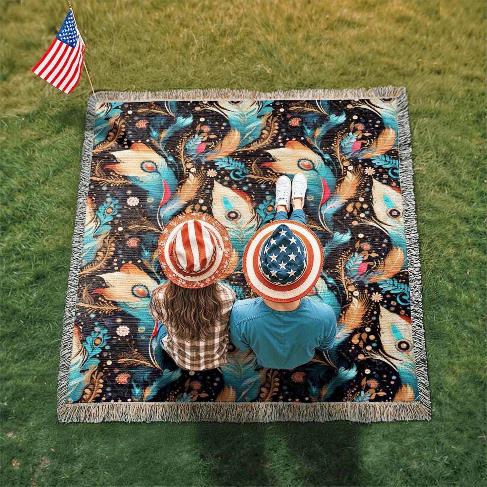 Western Boho Chic Woven Picnic Blanket Throw