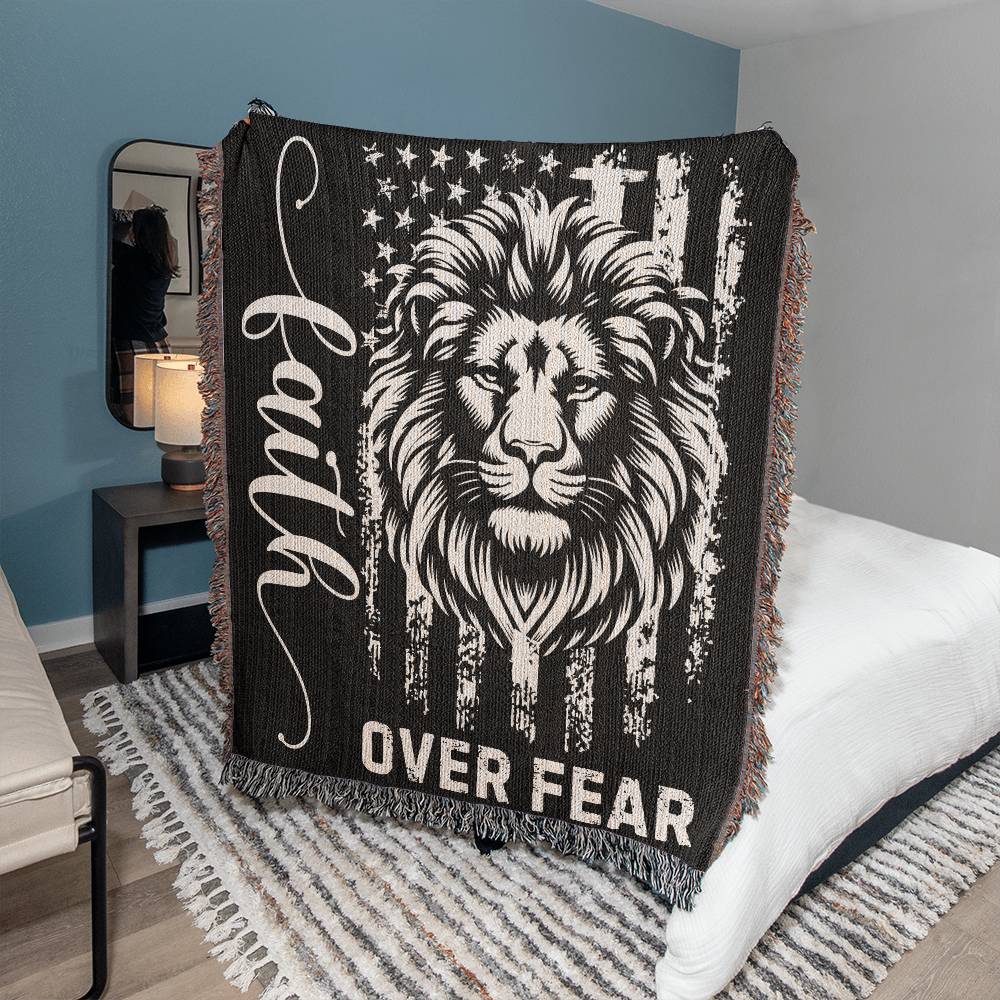 Faith Over Fear Christian Woven Tapestry Blanket Throw