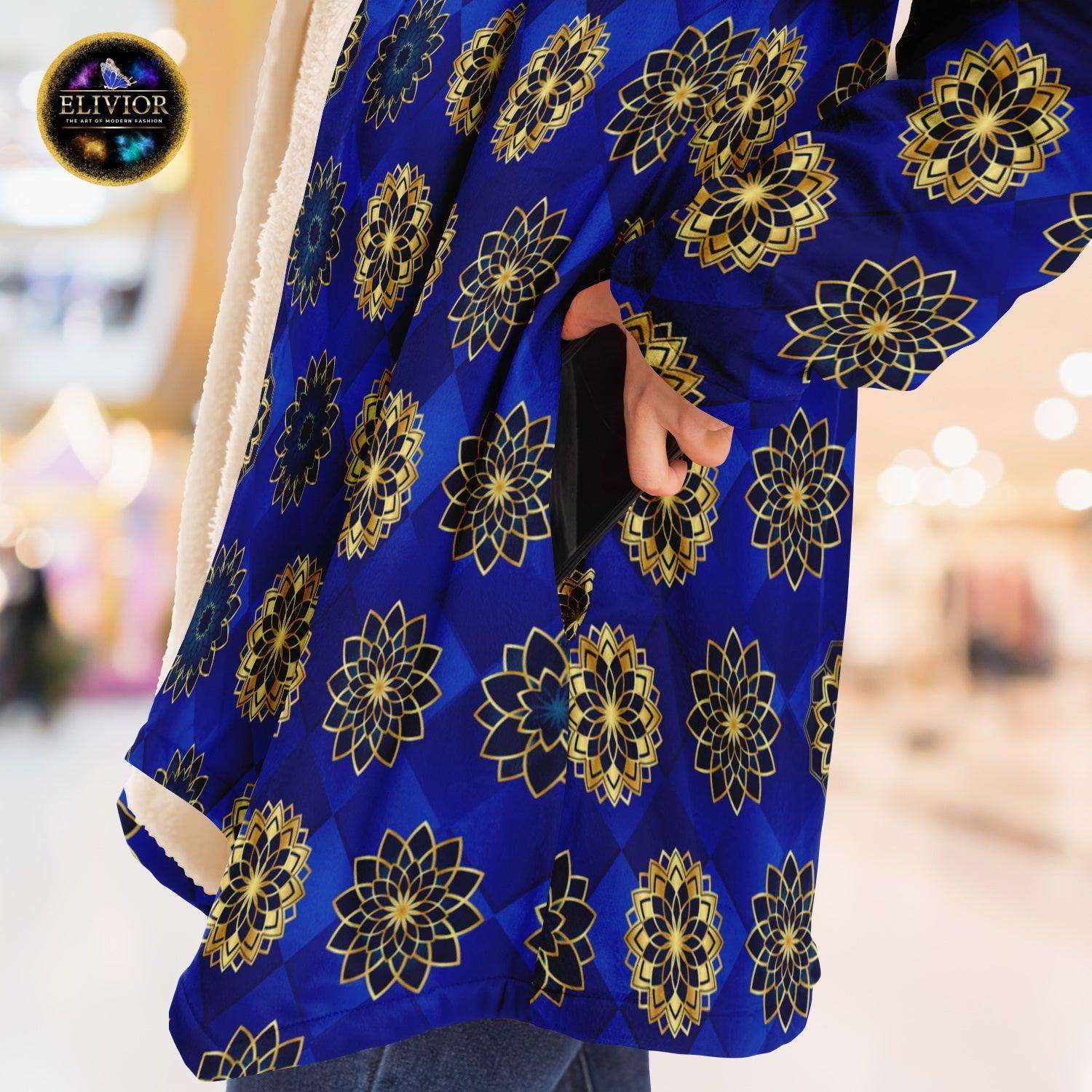 Blue Diamond Golden Mandala Luxurious Cloak - ELIVIOR