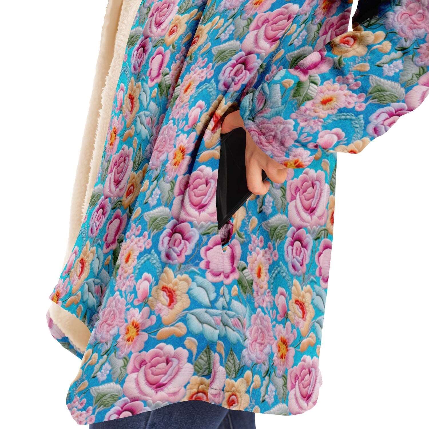 Chic Pastel Flowers Embroidery Print Cloak - ELIVIOR