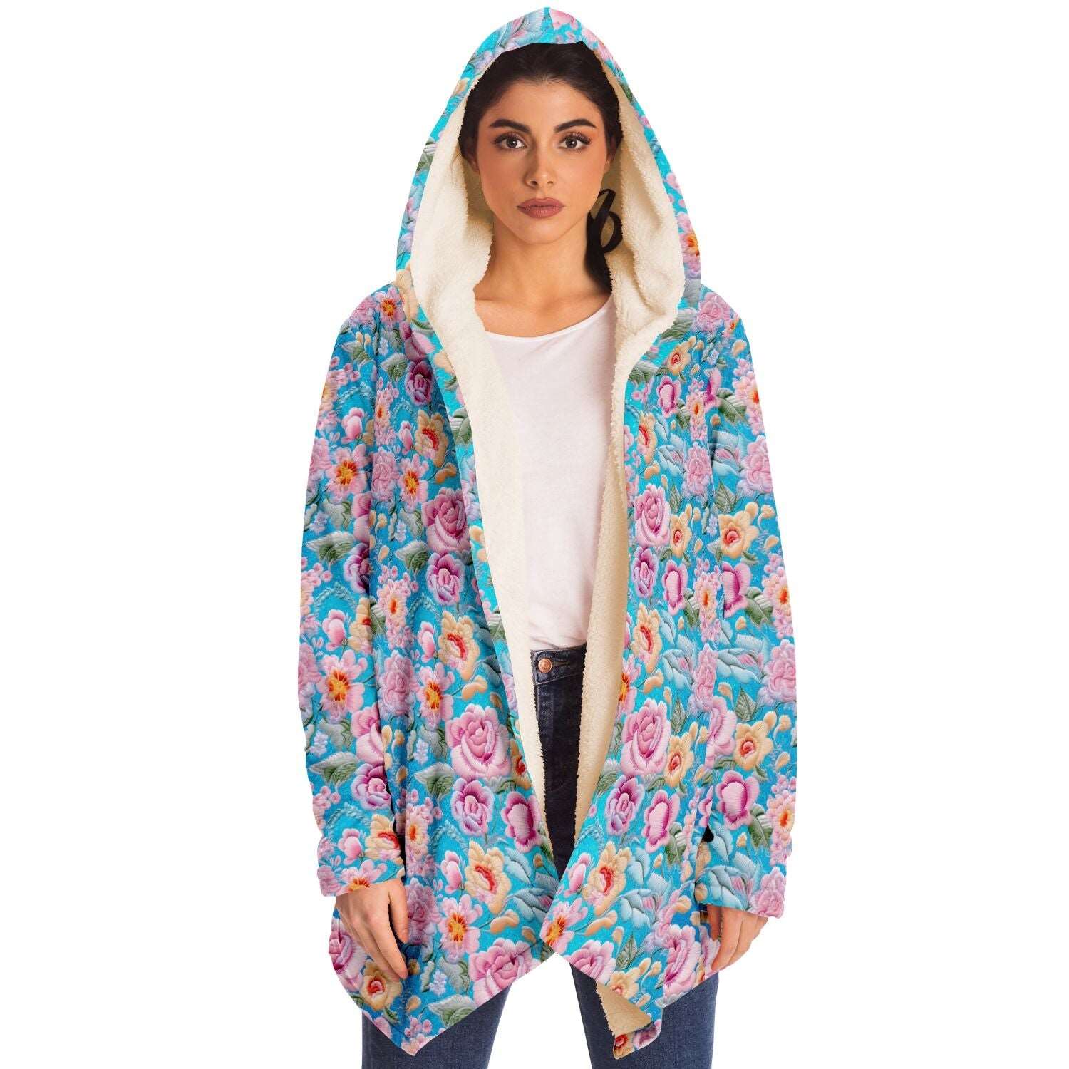 Chic Pastel Flowers Embroidery Print Cloak - ELIVIOR
