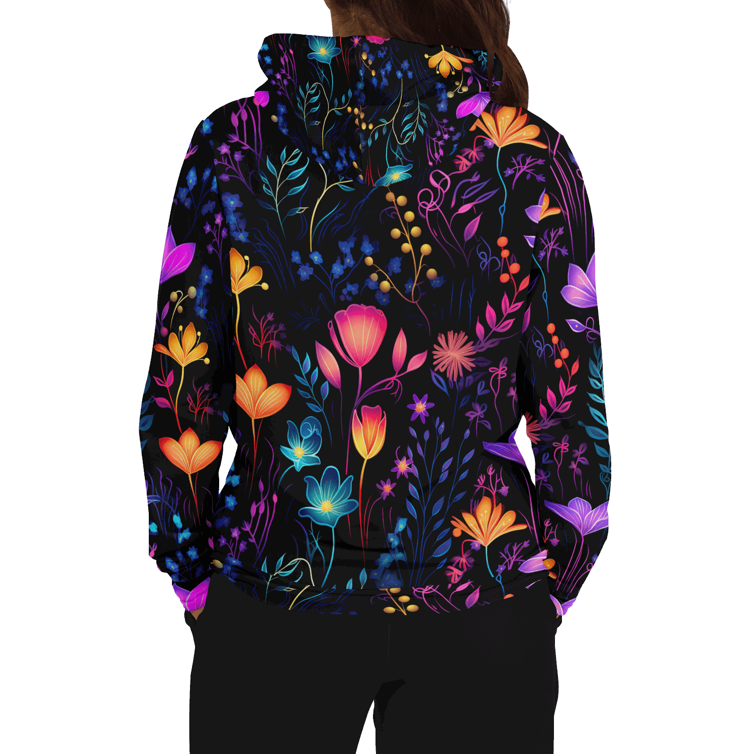 Colorful Comfy Neon Flowers Fashion Hoodie - ELIVIOR