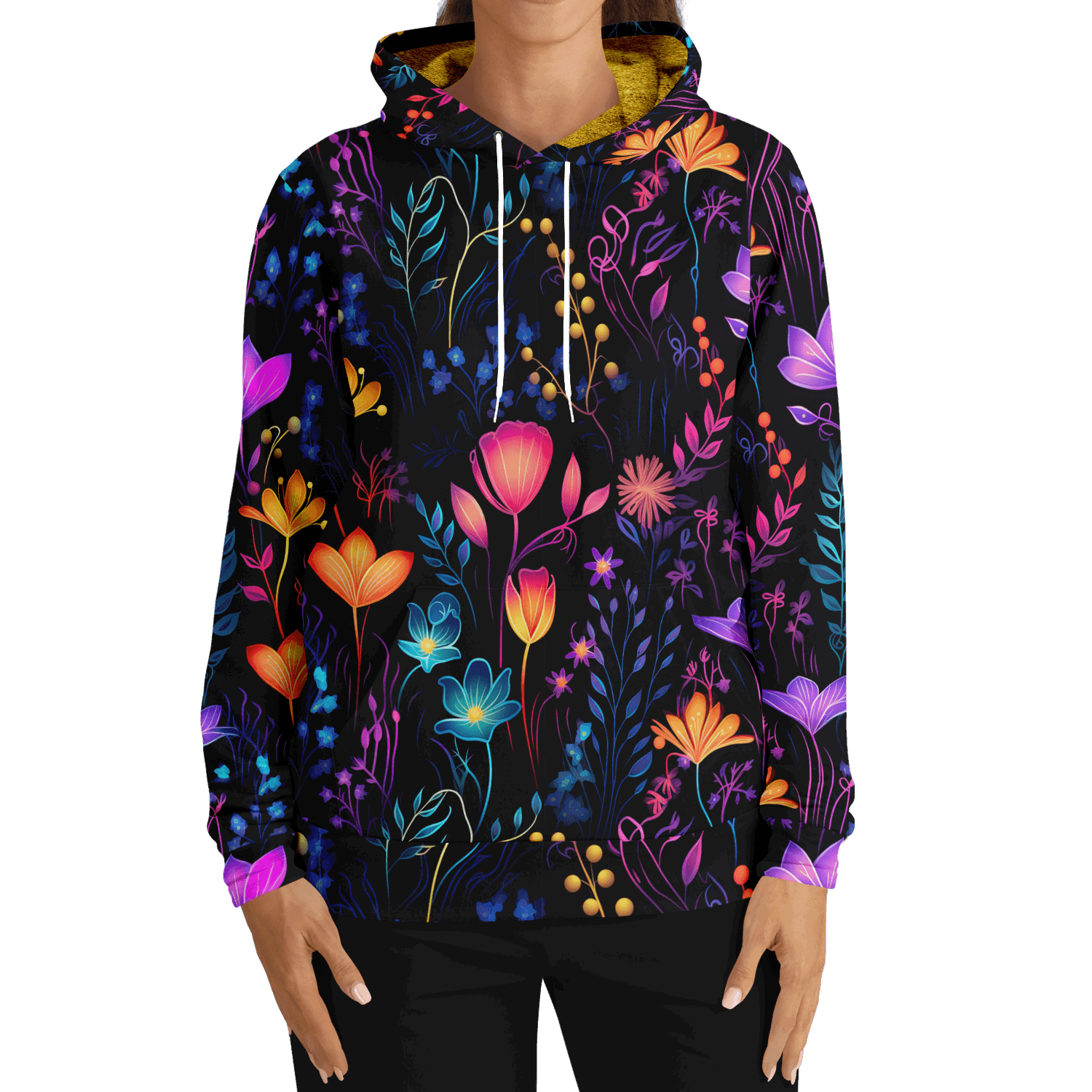 Colorful Comfy Neon Flowers Fashion Hoodie - ELIVIOR