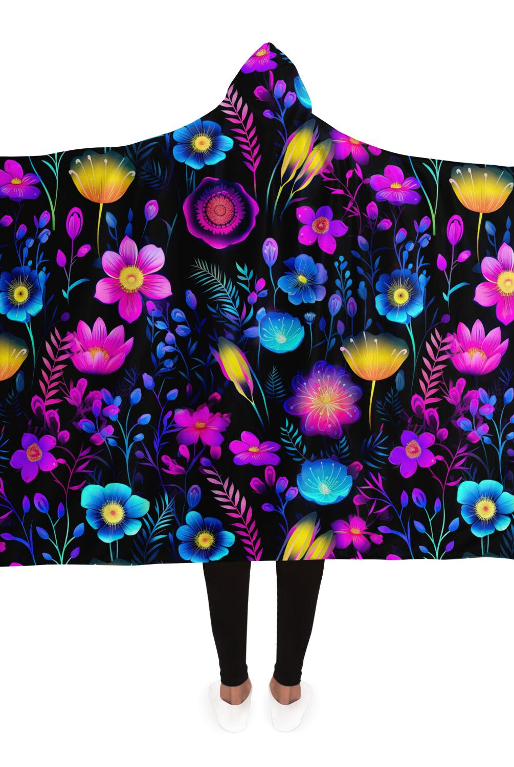 vibrant neon wildflowers hooded blanket