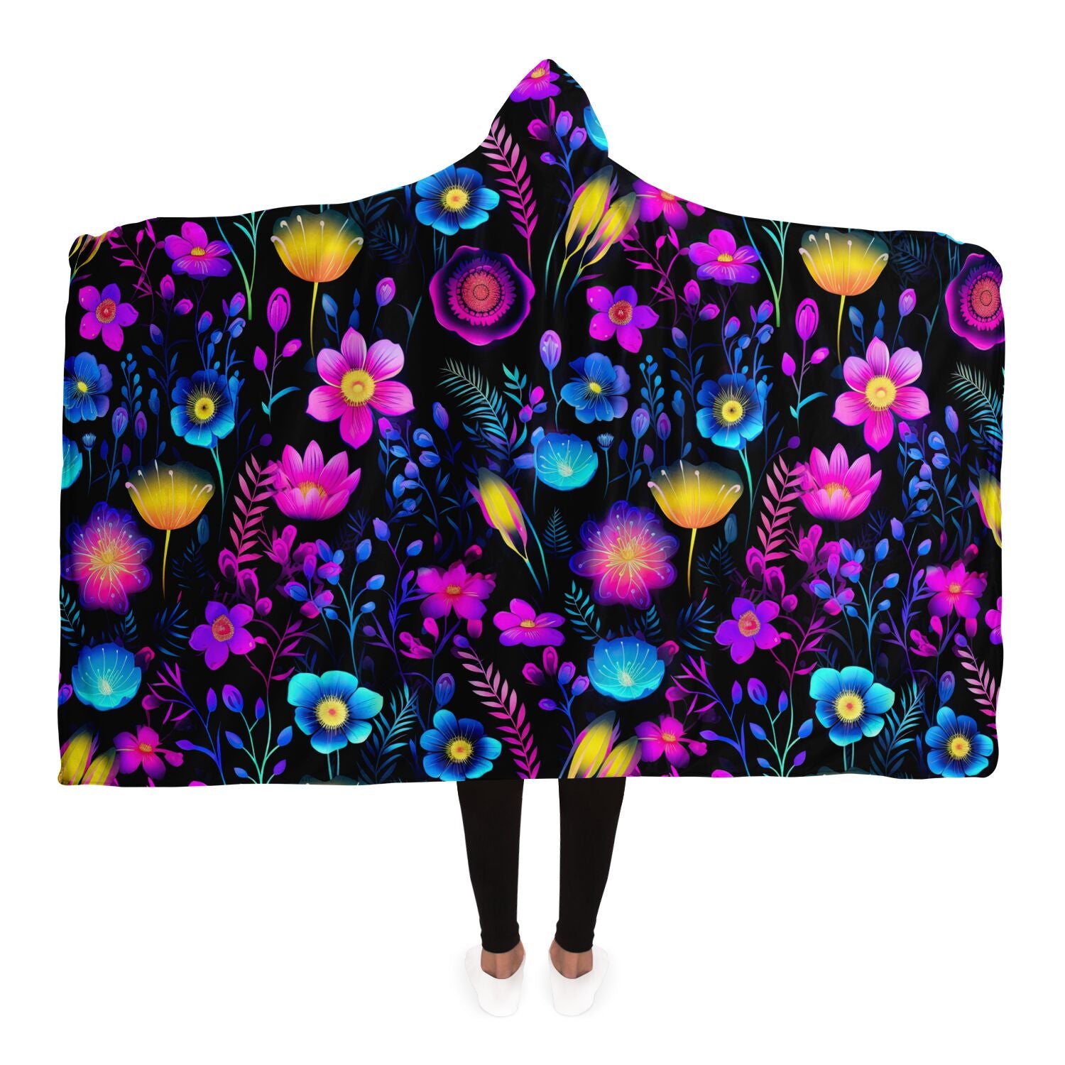 vibrant neon wildflowers hooded blanket