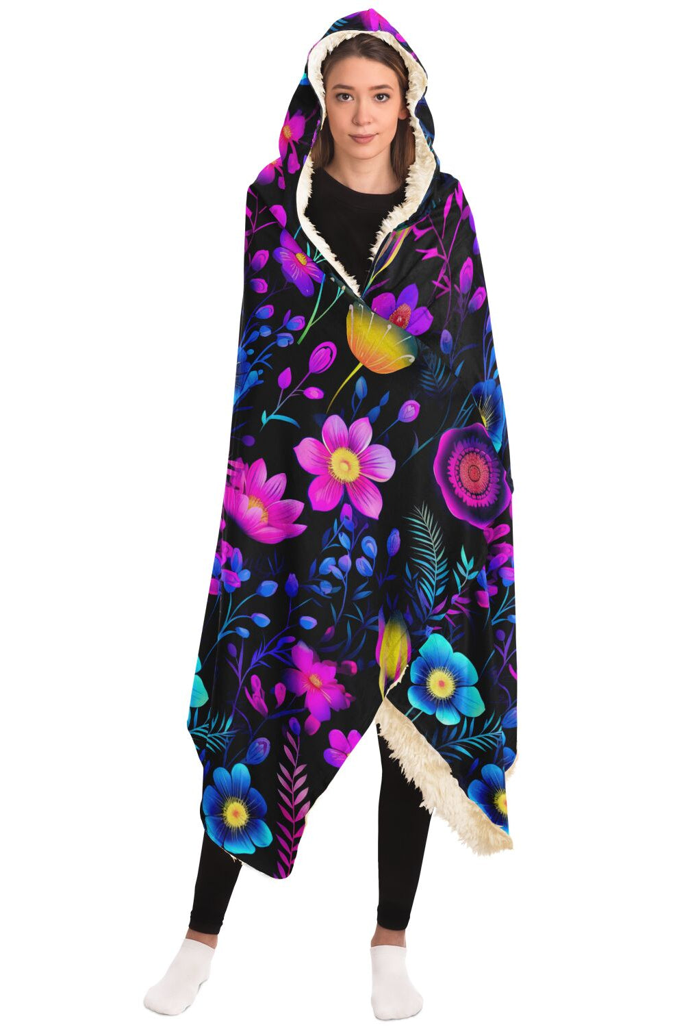 hoodie blanket with colorful floral print