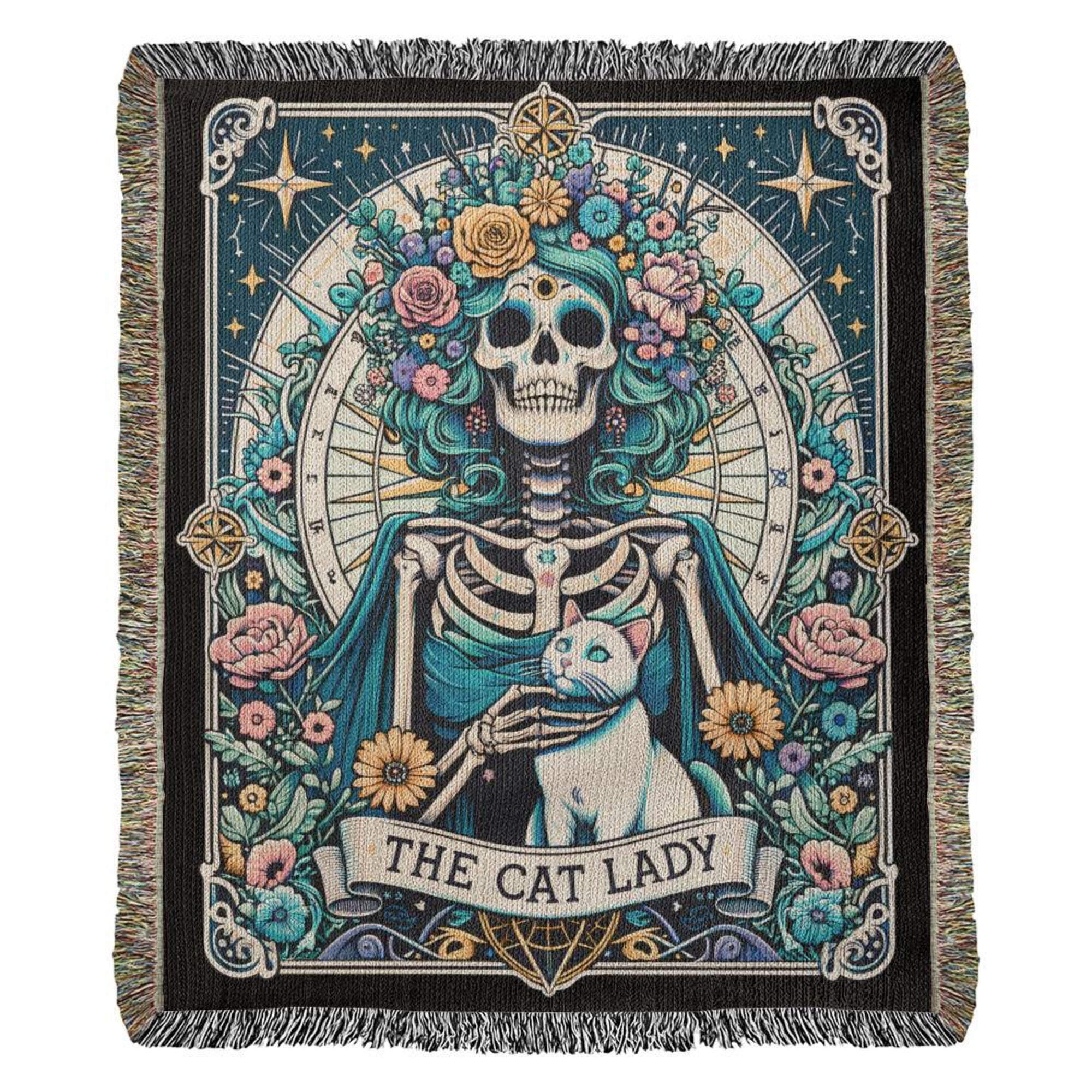 The Cat Lady Tarot Card Woven Blanket