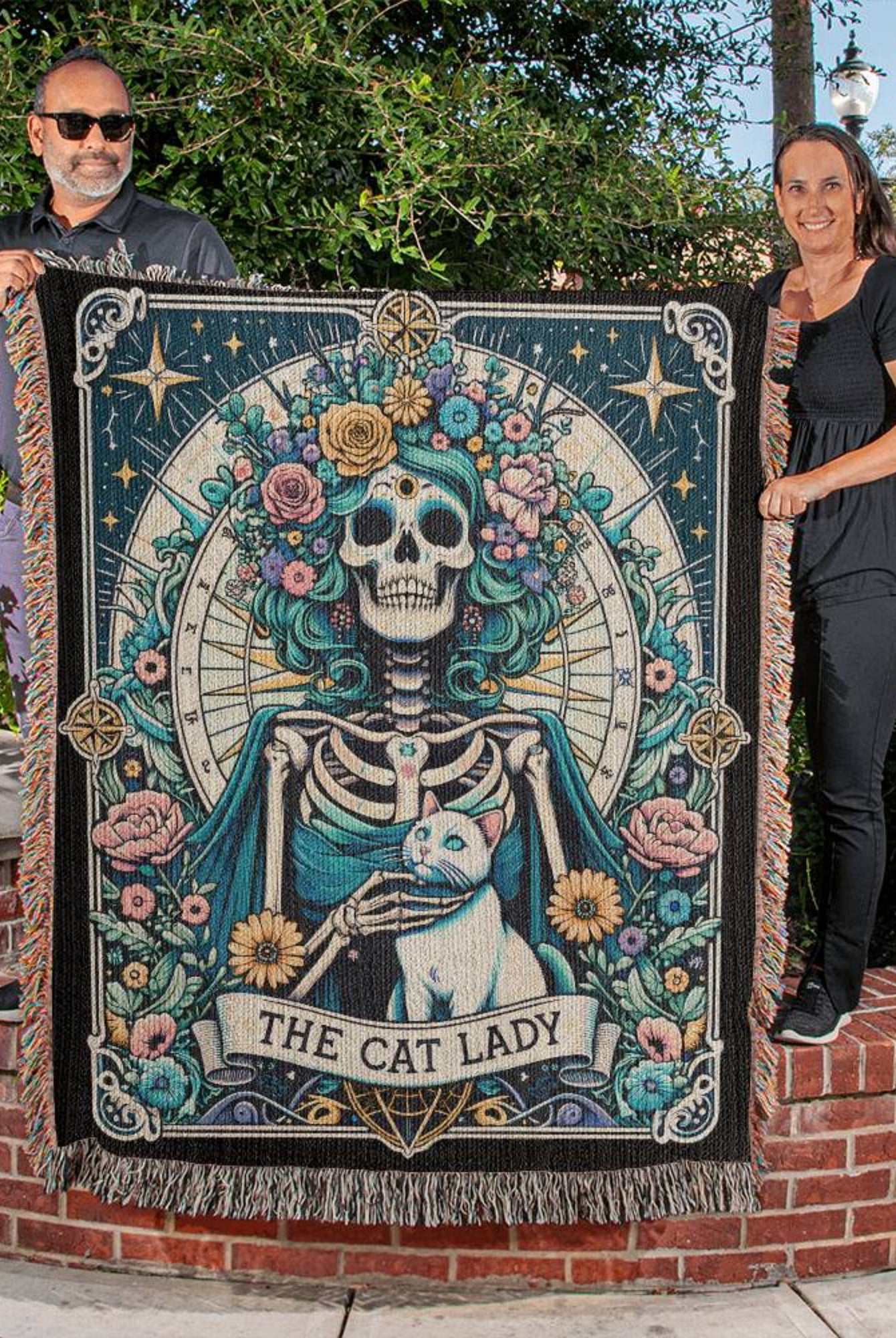 The Cat Lady Tarot Card Vintage Woven Blanket
