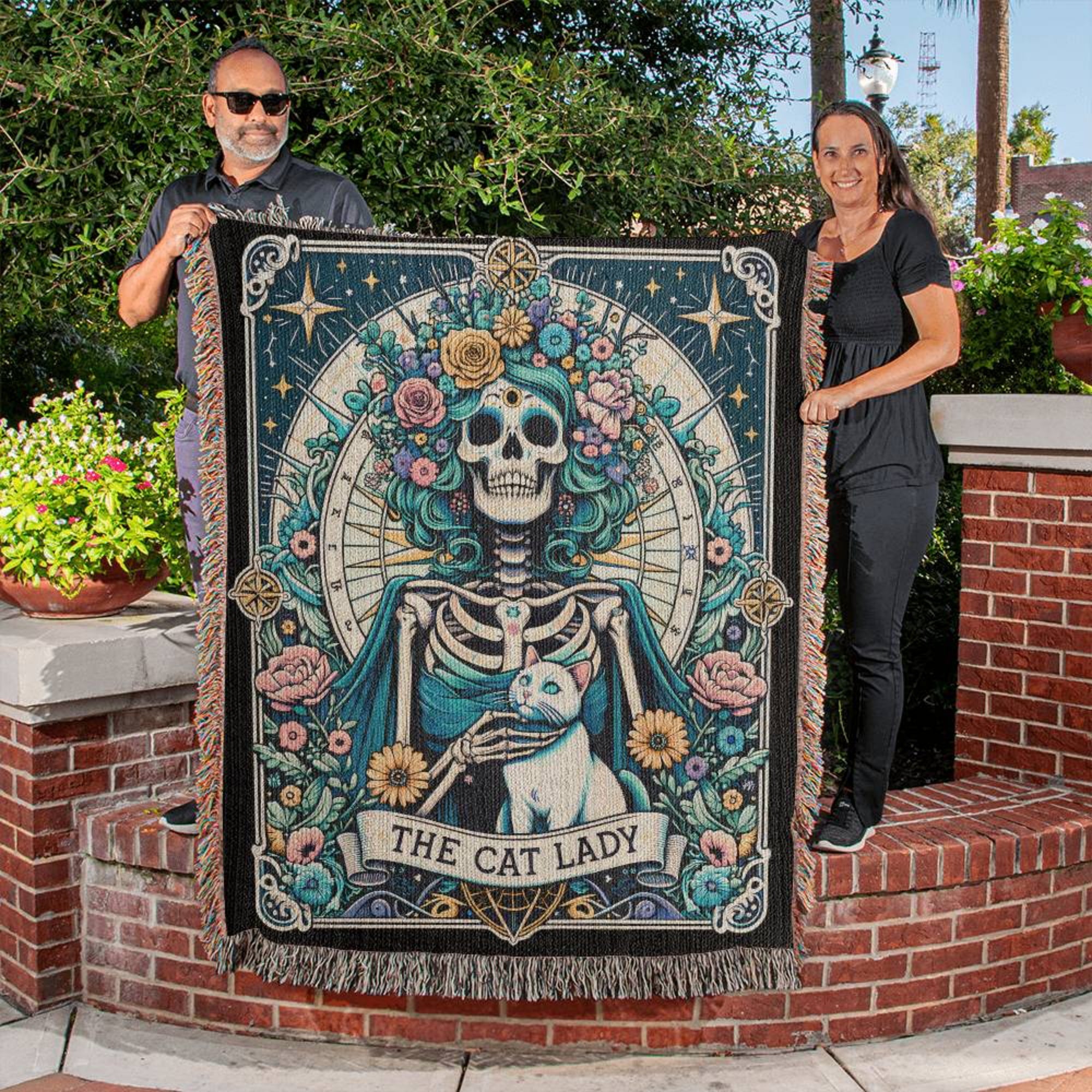 The Cat Lady Tarot Card Vintage Woven Blanket