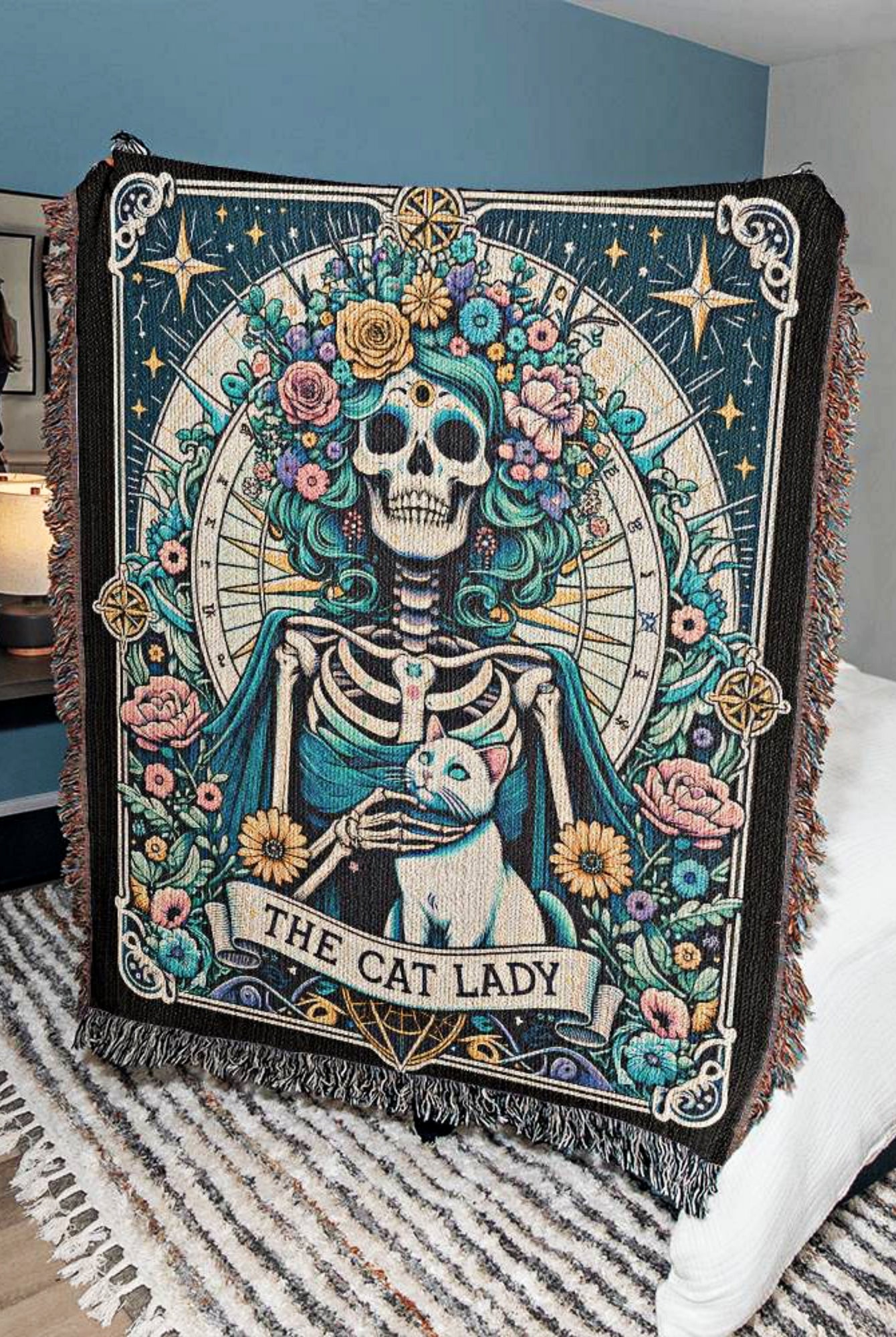 The Cat Lady Tarot Card Vintage Woven Blanket