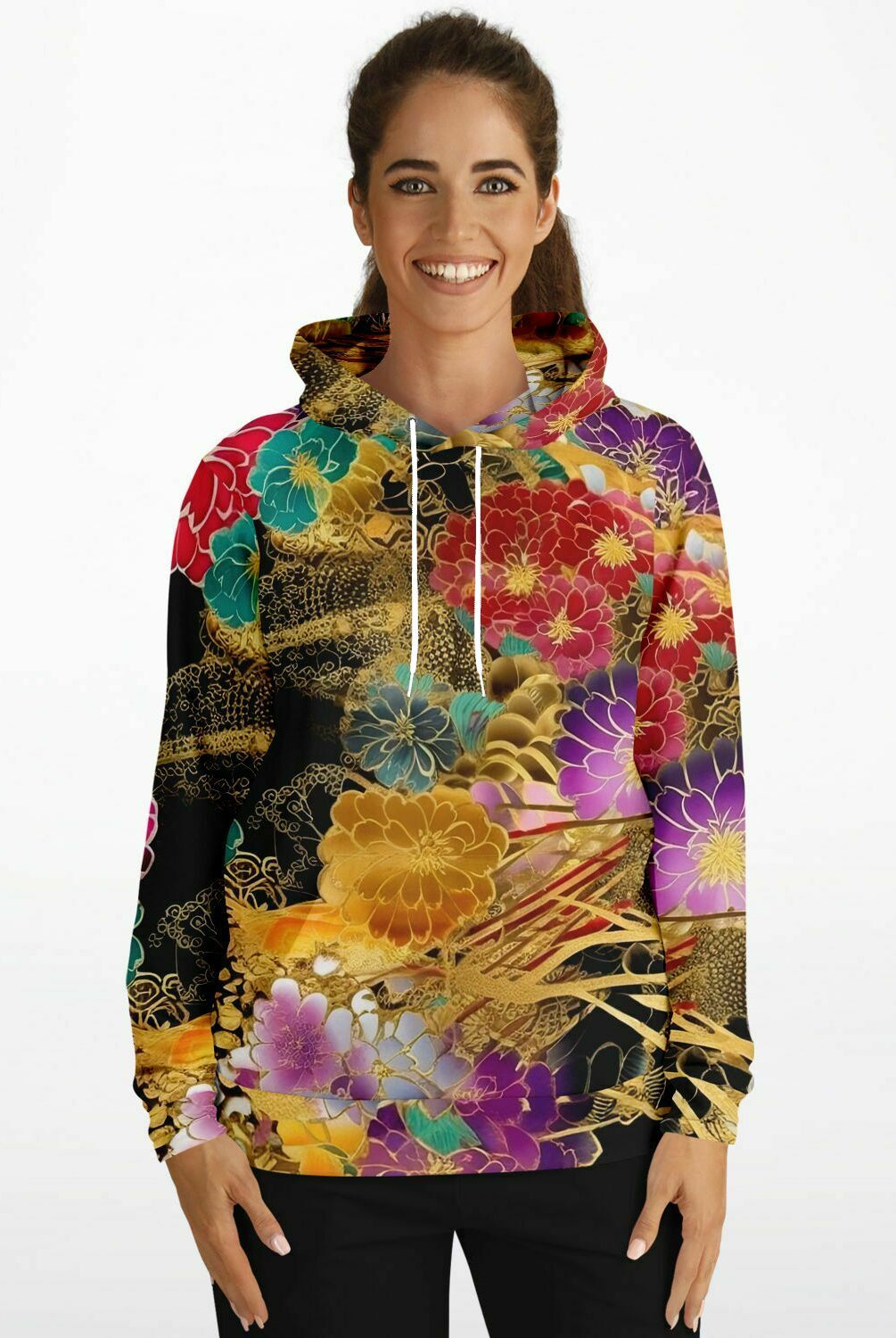 Fashion hoodie with Japanese floral art print