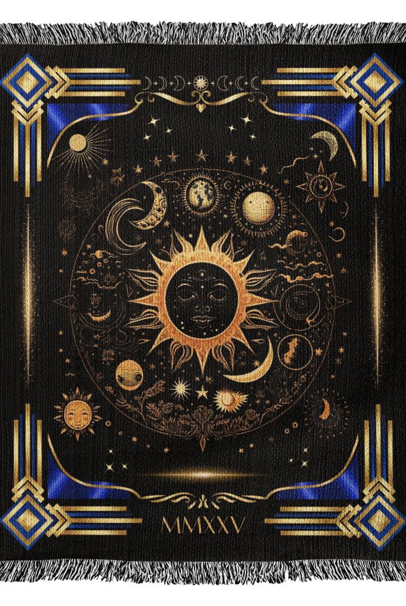 Celestial Sun and Moon Cotton Woven Throw Blanket