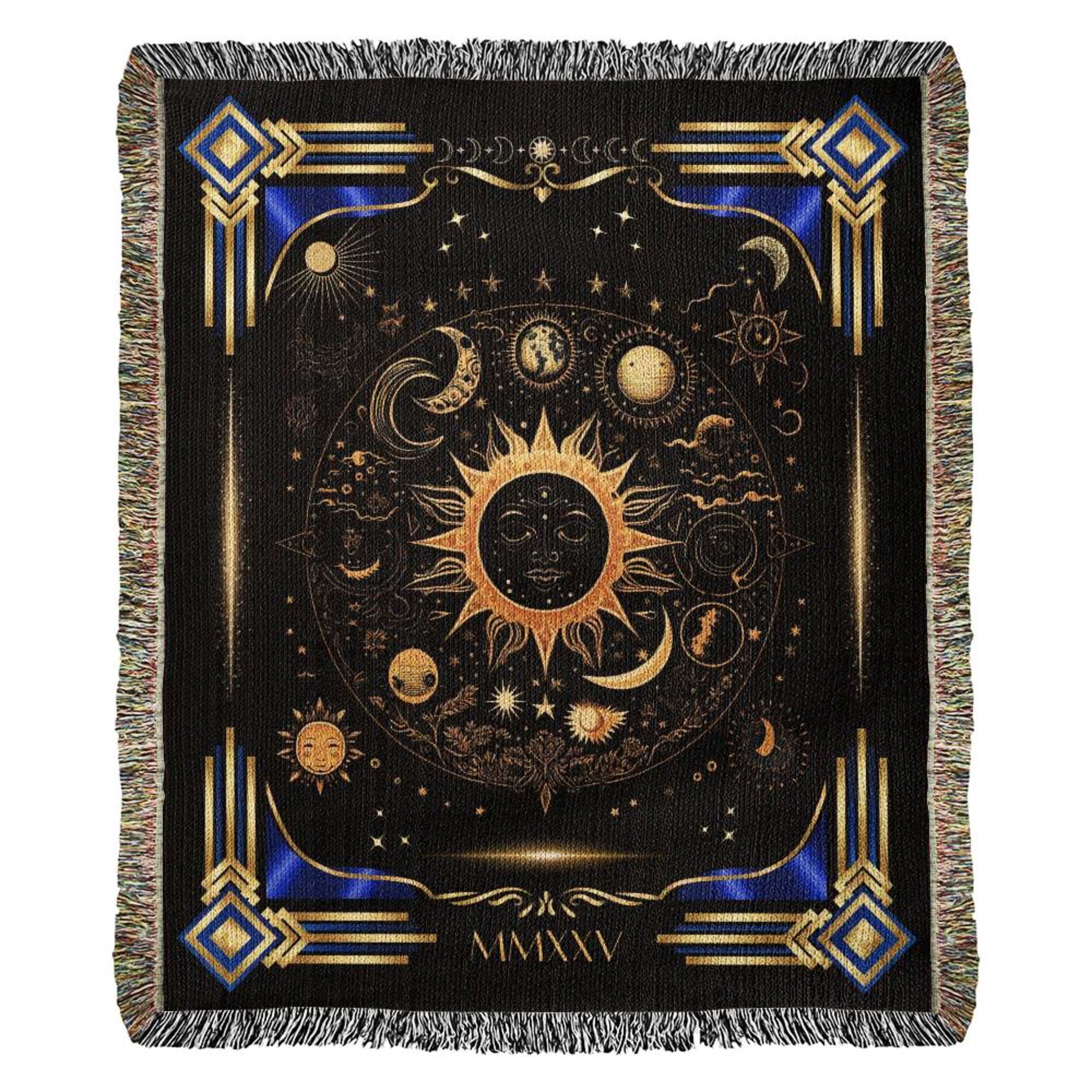 Celestial Sun and Moon Cotton Woven Throw Blanket
