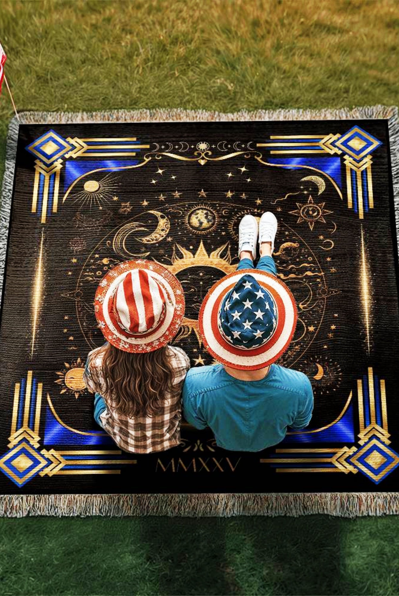 Celestial Sun and Moon Picnic Blanket