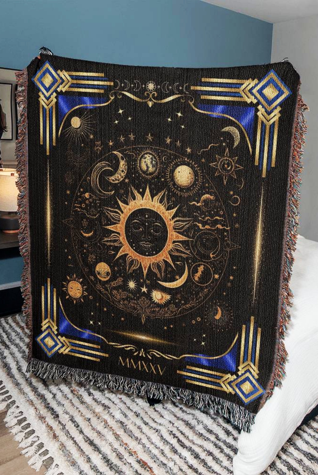 Celestial Sun and Moon Woven Throw Blanket