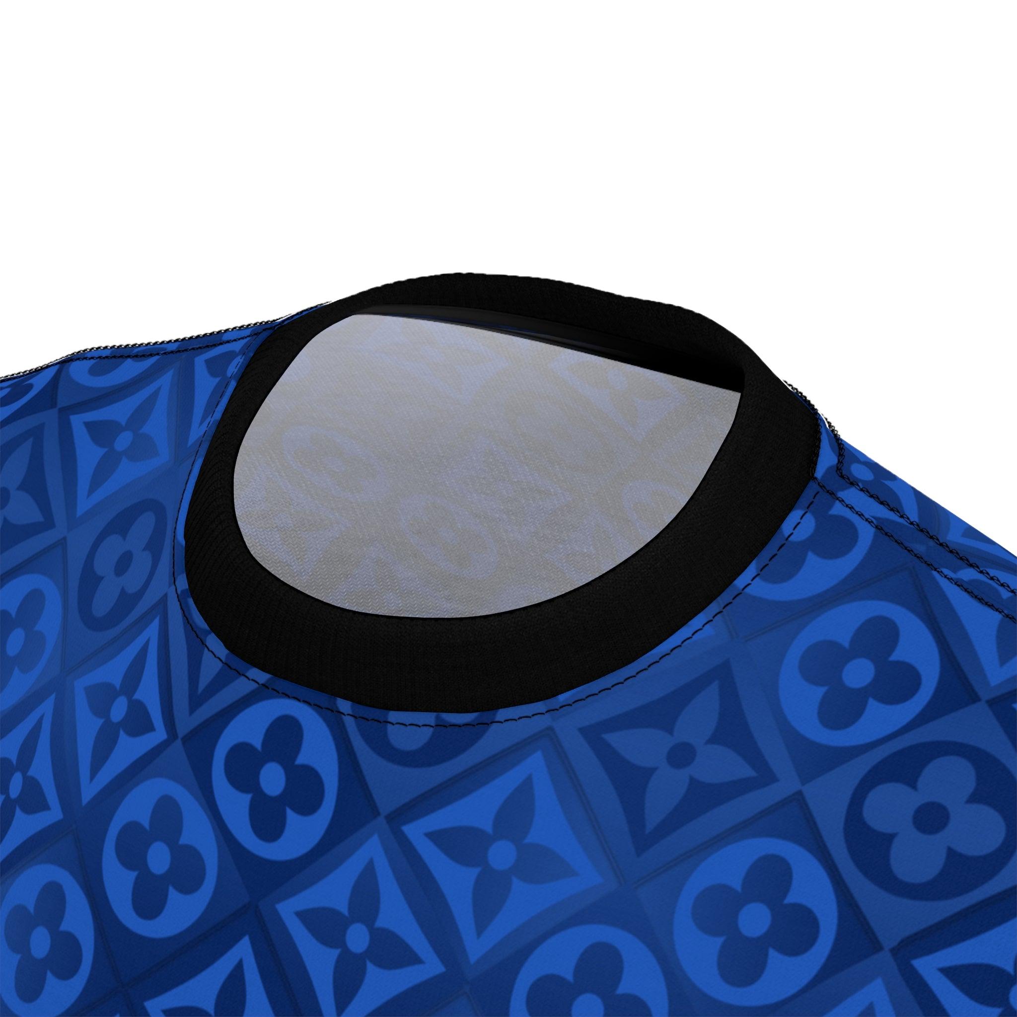 Blue Diamond Checkered Floral Monogram T-Shirt - ELIVIOR