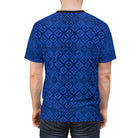 Blue Diamond Checkered Floral Monogram T-Shirt - ELIVIOR
