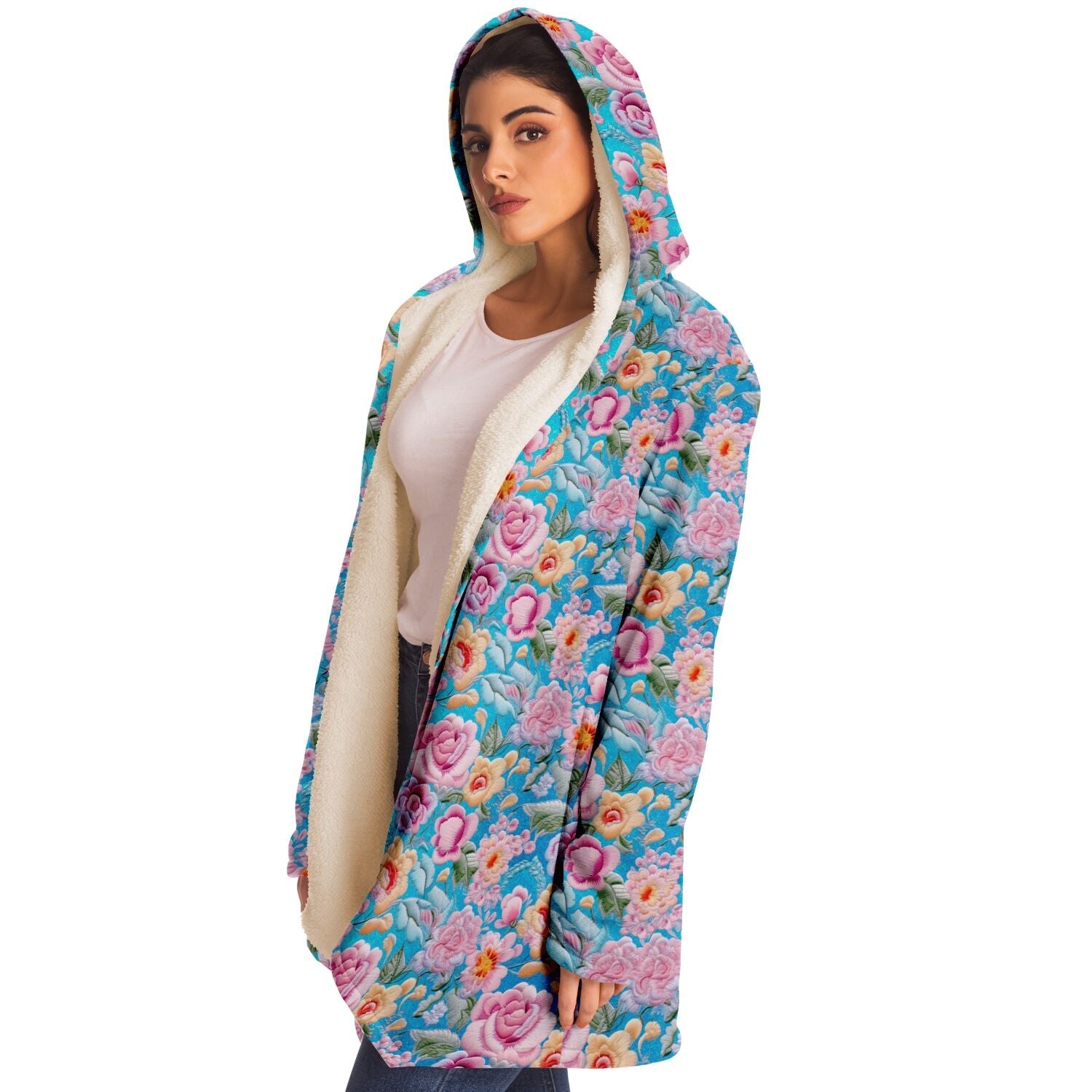 Chic Pastel Flowers Embroidery Print Cloak - ELIVIOR