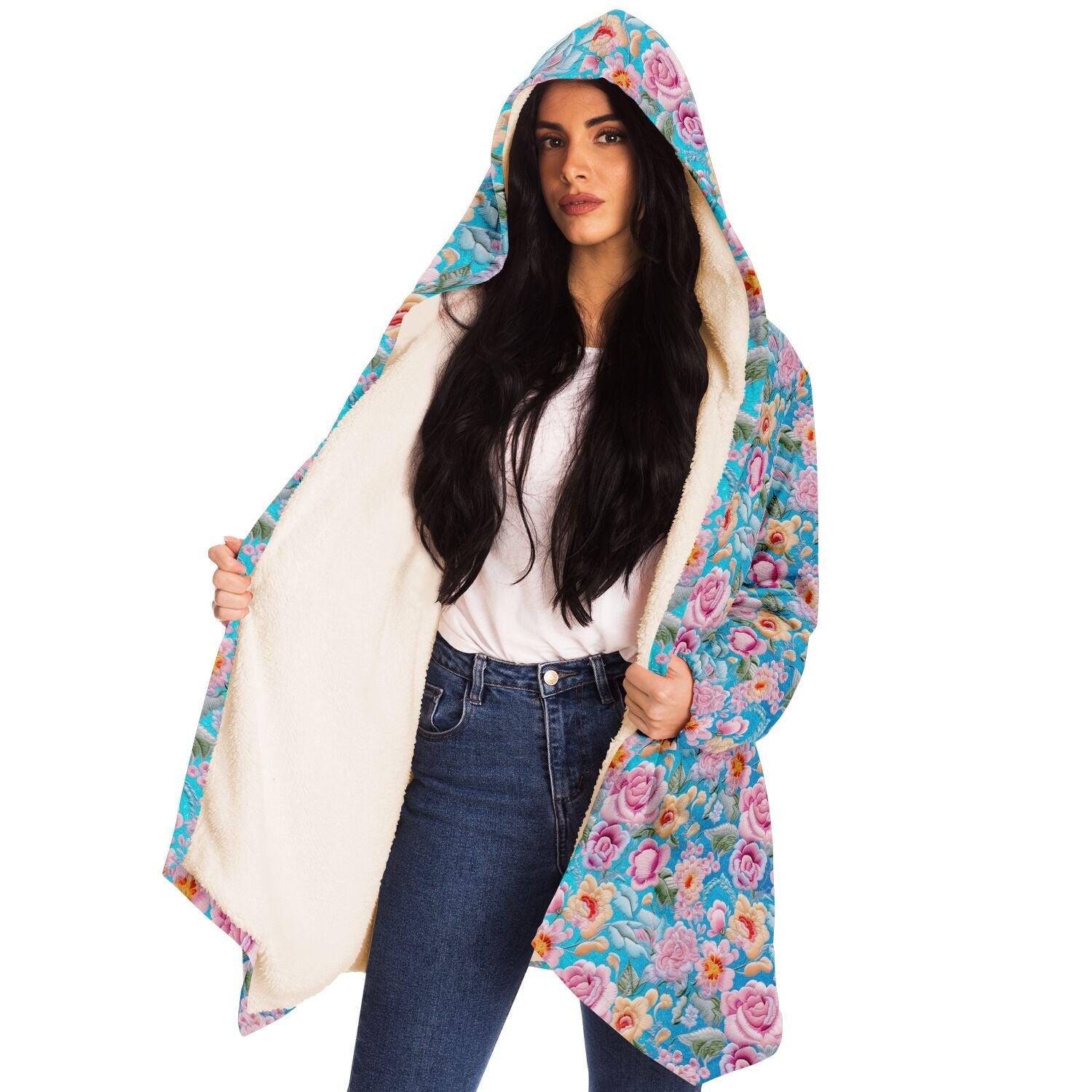 Chic Pastel Flowers Embroidery Print Cloak - ELIVIOR