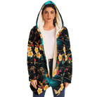 Chiyogami Flowers Print Luxury Cloak with Hood - ELIVIOR