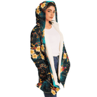 Chiyogami Flowers Print Luxury Cloak with Hood - ELIVIOR