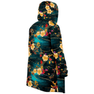 Chiyogami Flowers Print Luxury Cloak with Hood - ELIVIOR