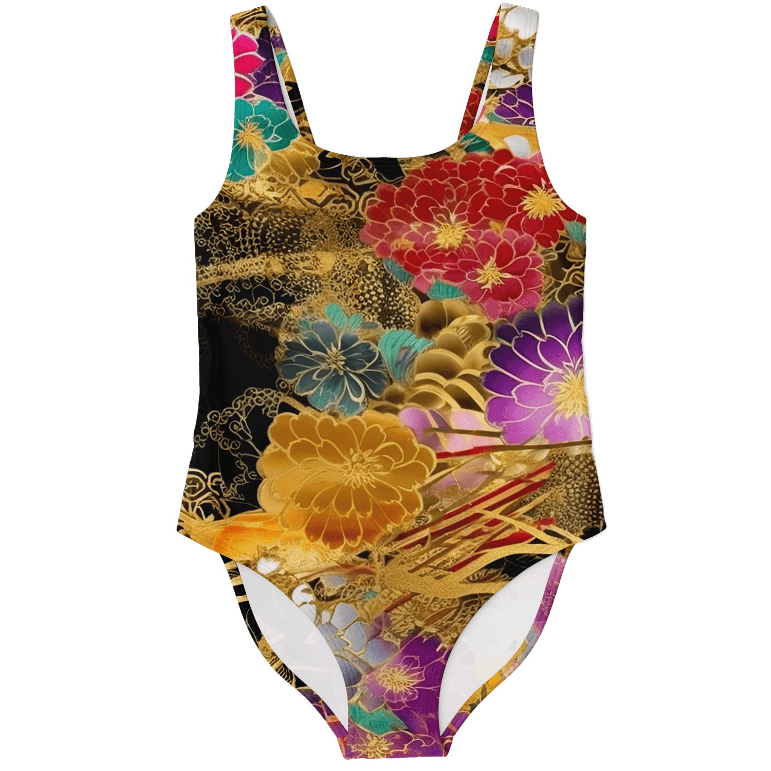 Chiyogami Flowers Print One Piece Swimsuit - ELIVIOR