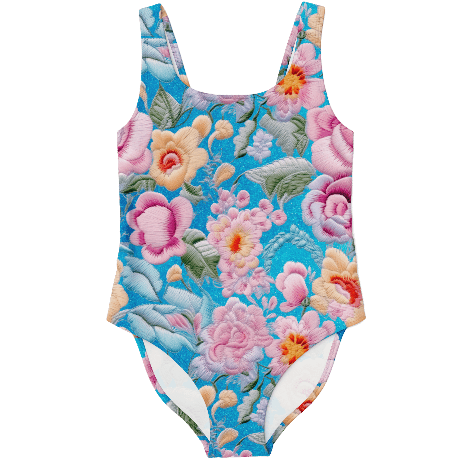 Cute Pastel Embroidery Floral Print Swimsuit - ELIVIOR