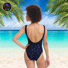 Designer One Piece Swimsuit Blue Gold Leopard - ELIVIOR