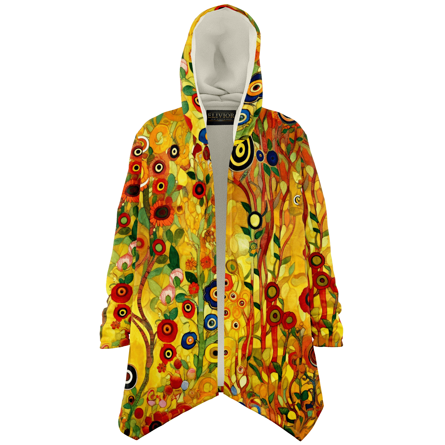Klimt Art Inspired Floral Luxurious Cloak with Hood - ELIVIOR